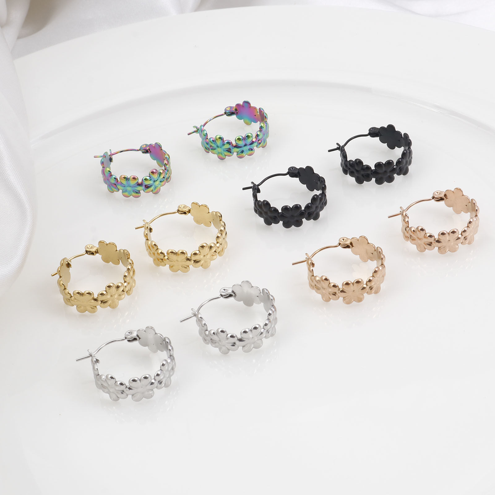 Bild von 316 Edelstahl Ohrreifen Ring Blumen 20mm x 20mm, Drahtstärke: (21 gauge), 1 Paar