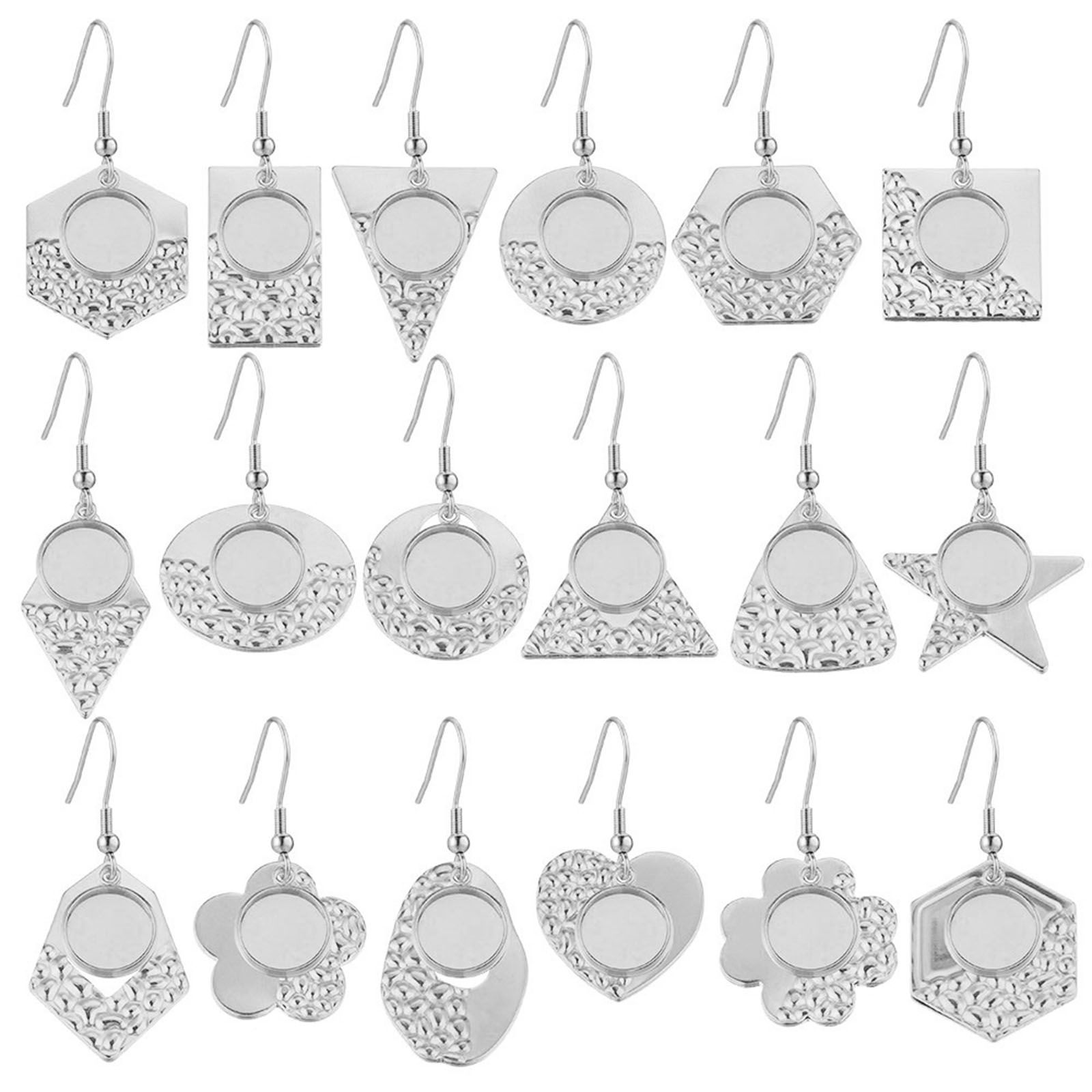 Picture of 304 Stainless Steel Splicing Earring Accessories Geometric Silver Tone Texture Cabochon Settings (Fits 12mm Dia.) 30mm x 20mm