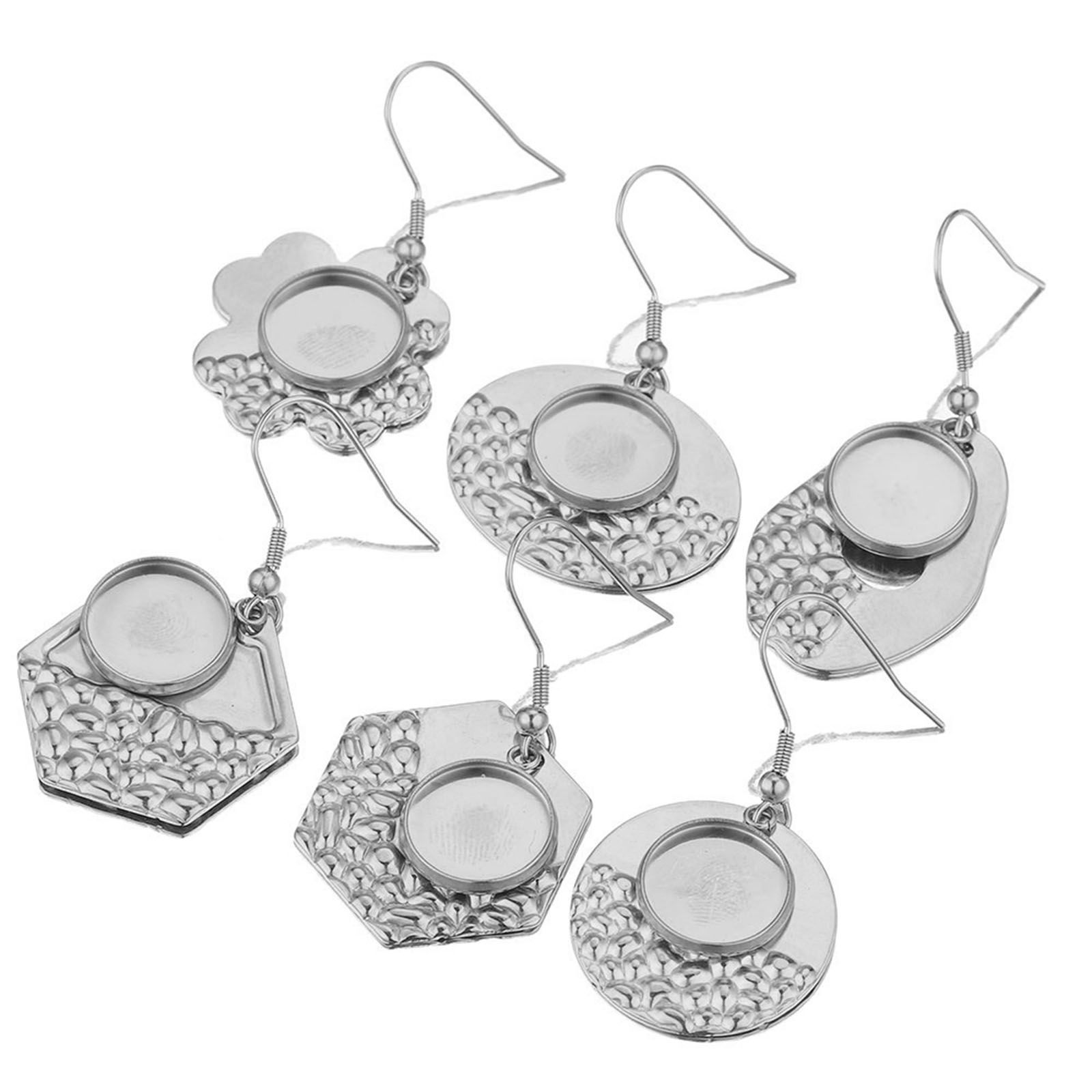 Picture of 304 Stainless Steel Splicing Earring Accessories Geometric Silver Tone Texture Cabochon Settings (Fits 12mm Dia.) 30mm x 20mm