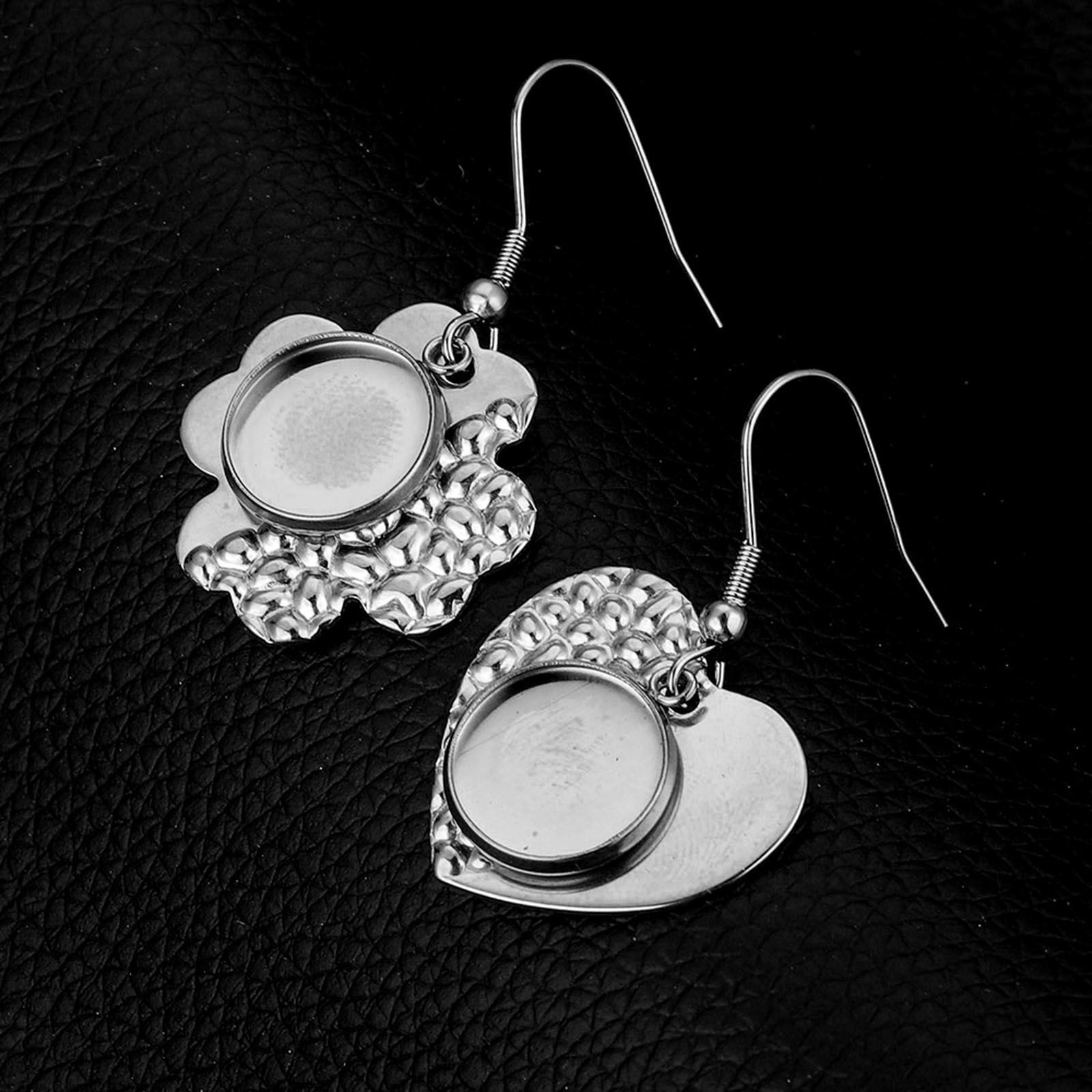 Picture of 304 Stainless Steel Splicing Earring Accessories Geometric Silver Tone Texture Cabochon Settings (Fits 12mm Dia.) 30mm x 20mm