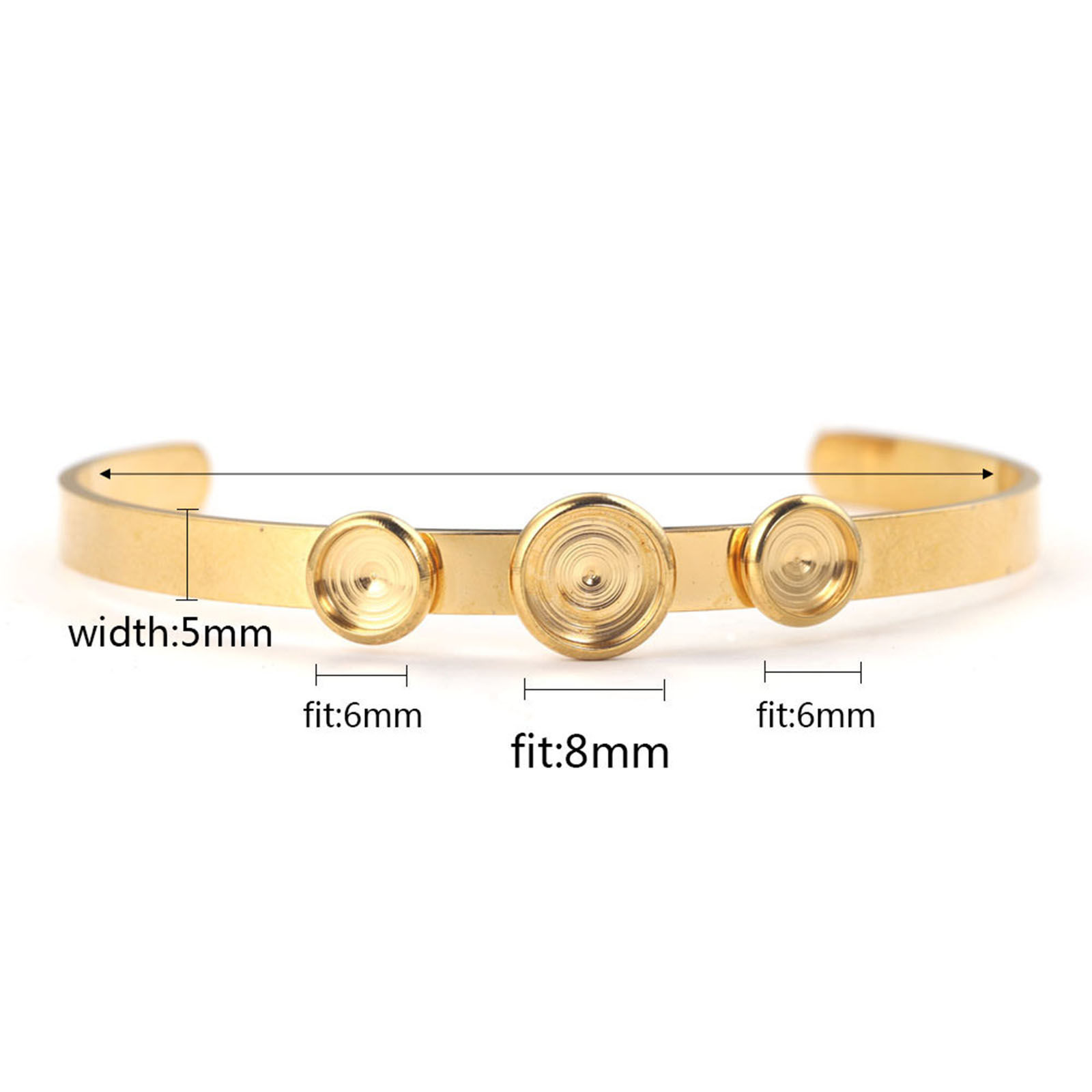 Image de Bracelet Manchette Jonc Semi-Ouvert en 304 Acier Inoxydable Multicolore Cabochon Rapportable (Convenable à 8mm 6mm ） 6.6cm Dia., 1 Pièce