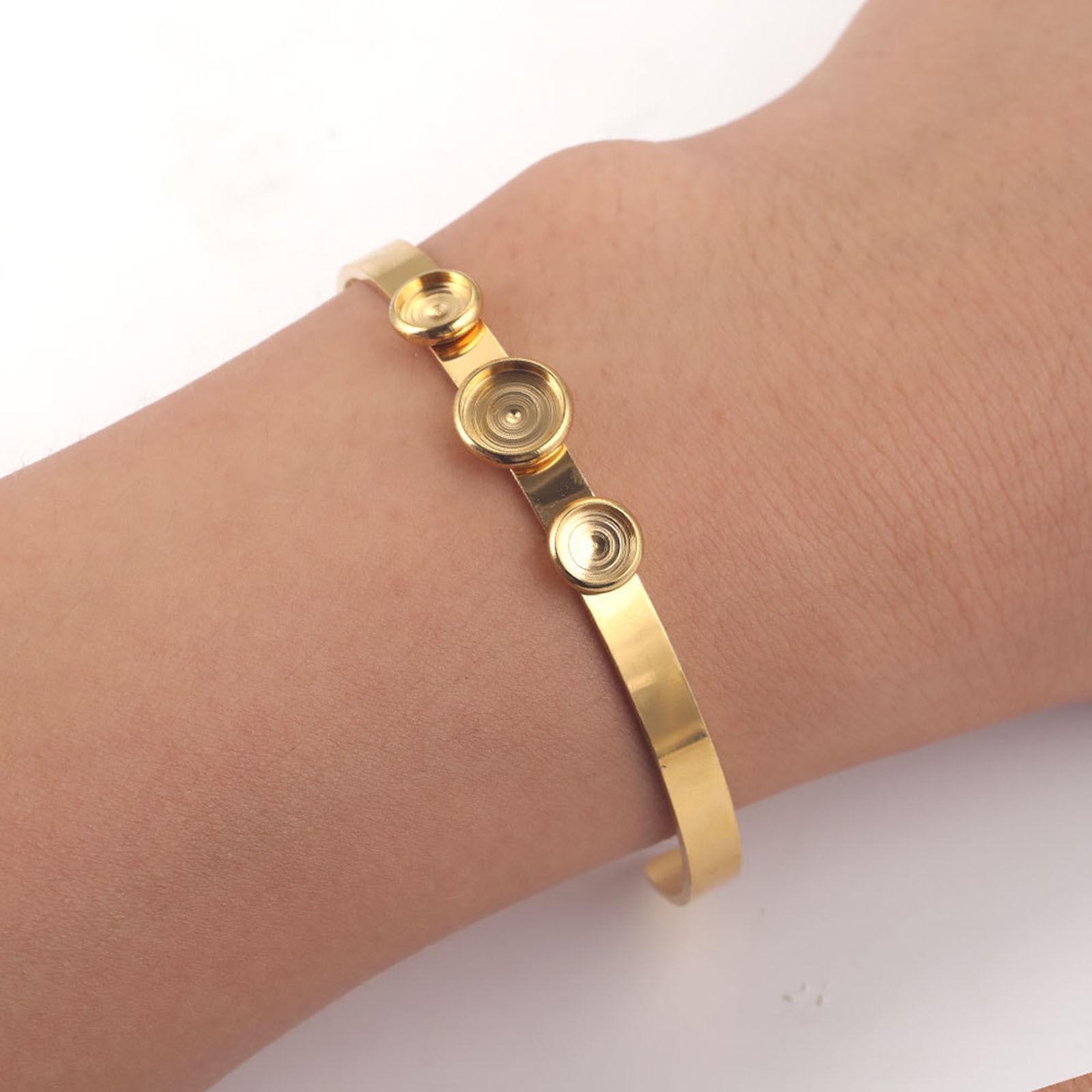 Image de Bracelet Manchette Jonc Semi-Ouvert en 304 Acier Inoxydable Multicolore Cabochon Rapportable (Convenable à 8mm 6mm ） 6.6cm Dia., 1 Pièce