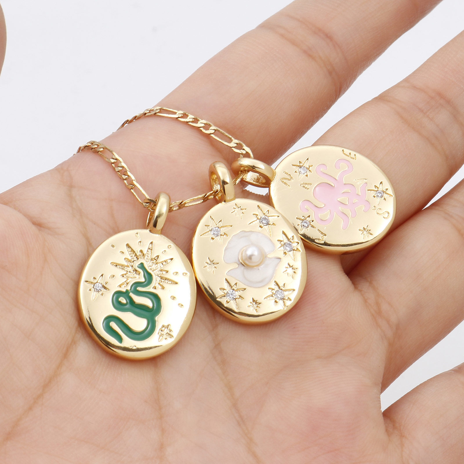 Изображение 1 ШТ Латунь Подвески Овальные 18K настоящее золото с покрытием Разноцветный С Эмалью Прозрачный Искусственный Циркон 25мм x 17мм