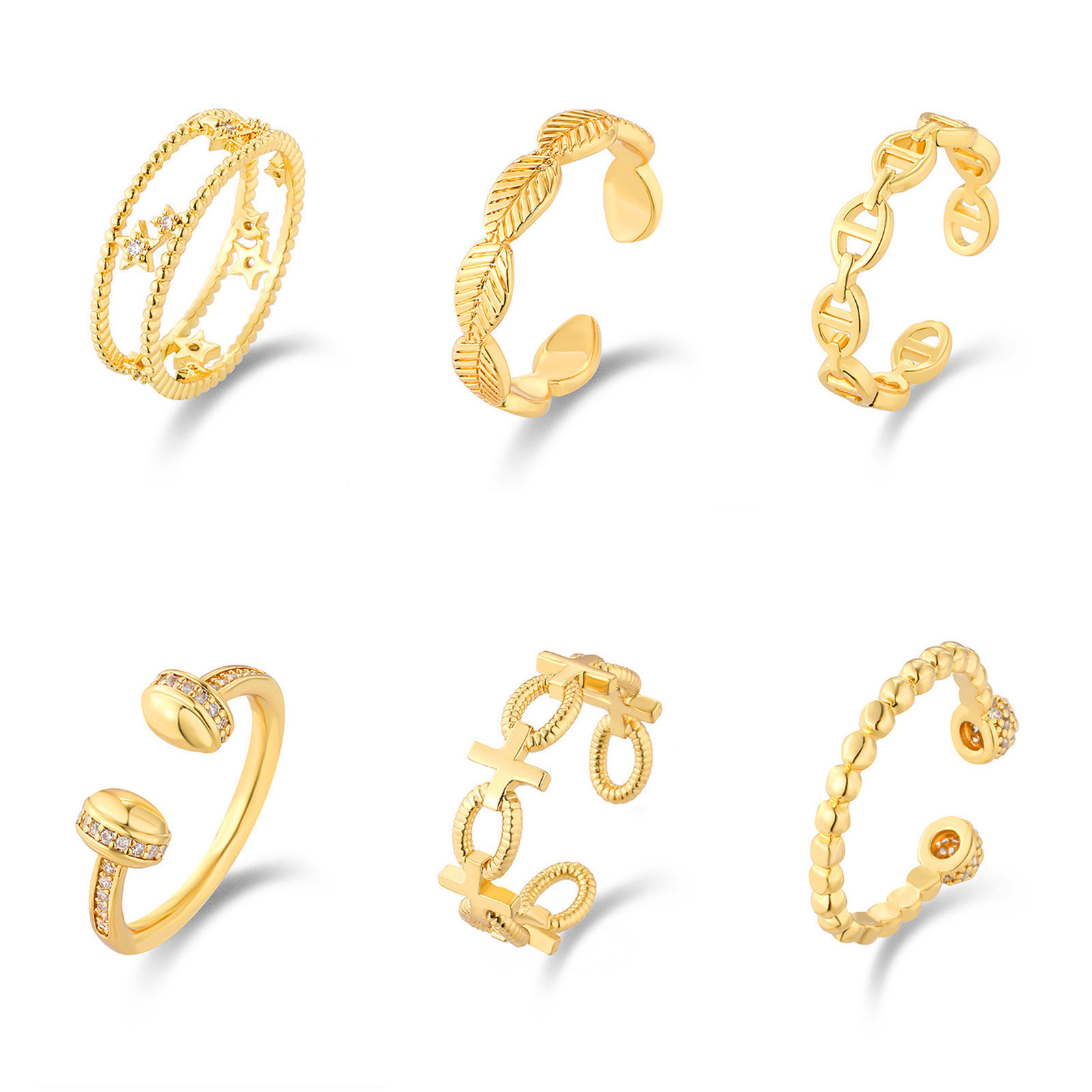 Picture of Eco-friendly Retro Stylish 18K Real Gold Plated Copper & Cubic Zirconia Unadjustable Rings For Women