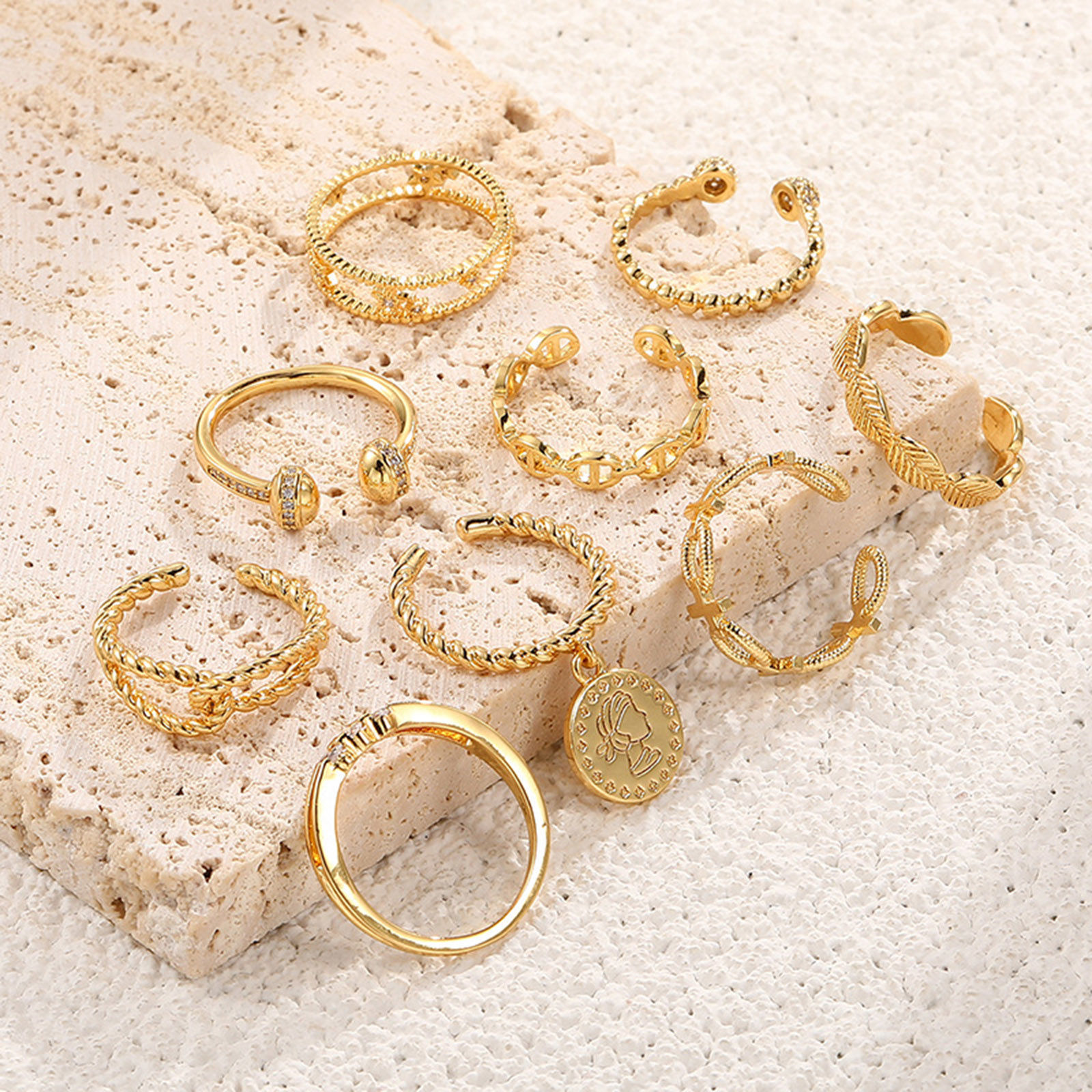 Picture of Eco-friendly Retro Stylish 18K Real Gold Plated Copper & Cubic Zirconia Unadjustable Rings For Women