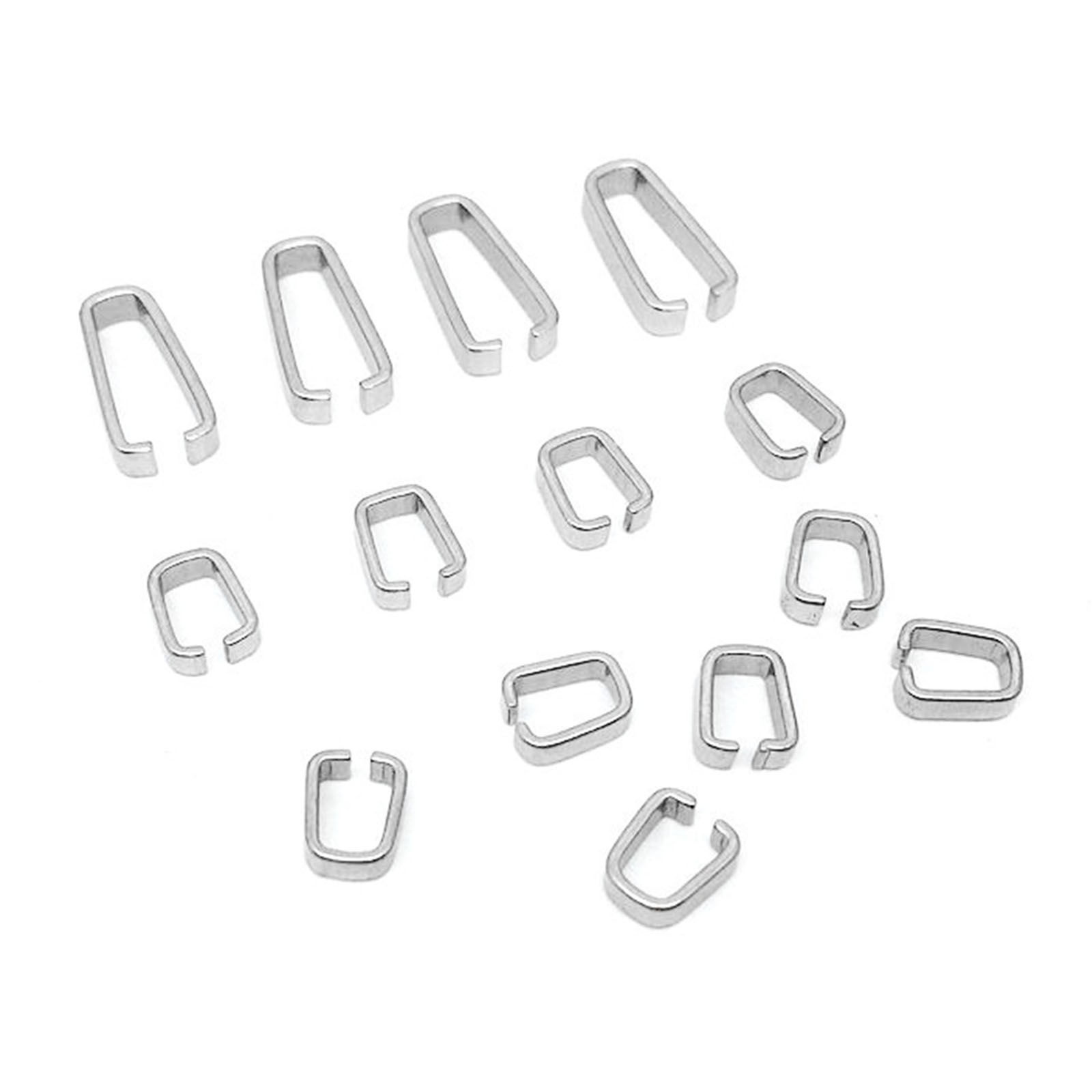 Picture of 304 Stainless Steel Pendant Pinch Bails Clasps Rectangle Silver Tone