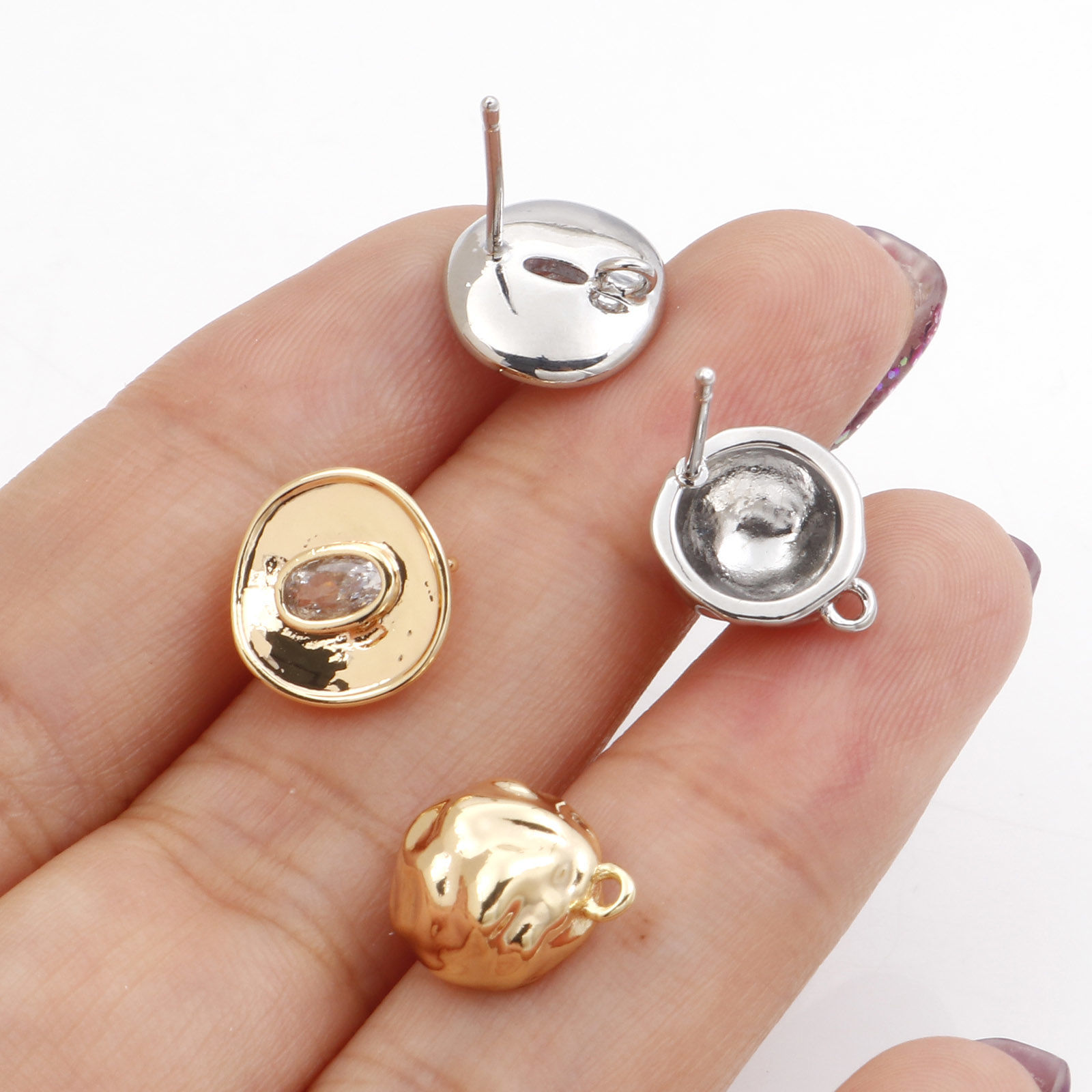 Bild von Messing Ohrring Ohrstecker Echtgold plattiert Geometrie Message " Mit Öse " 2 Stück