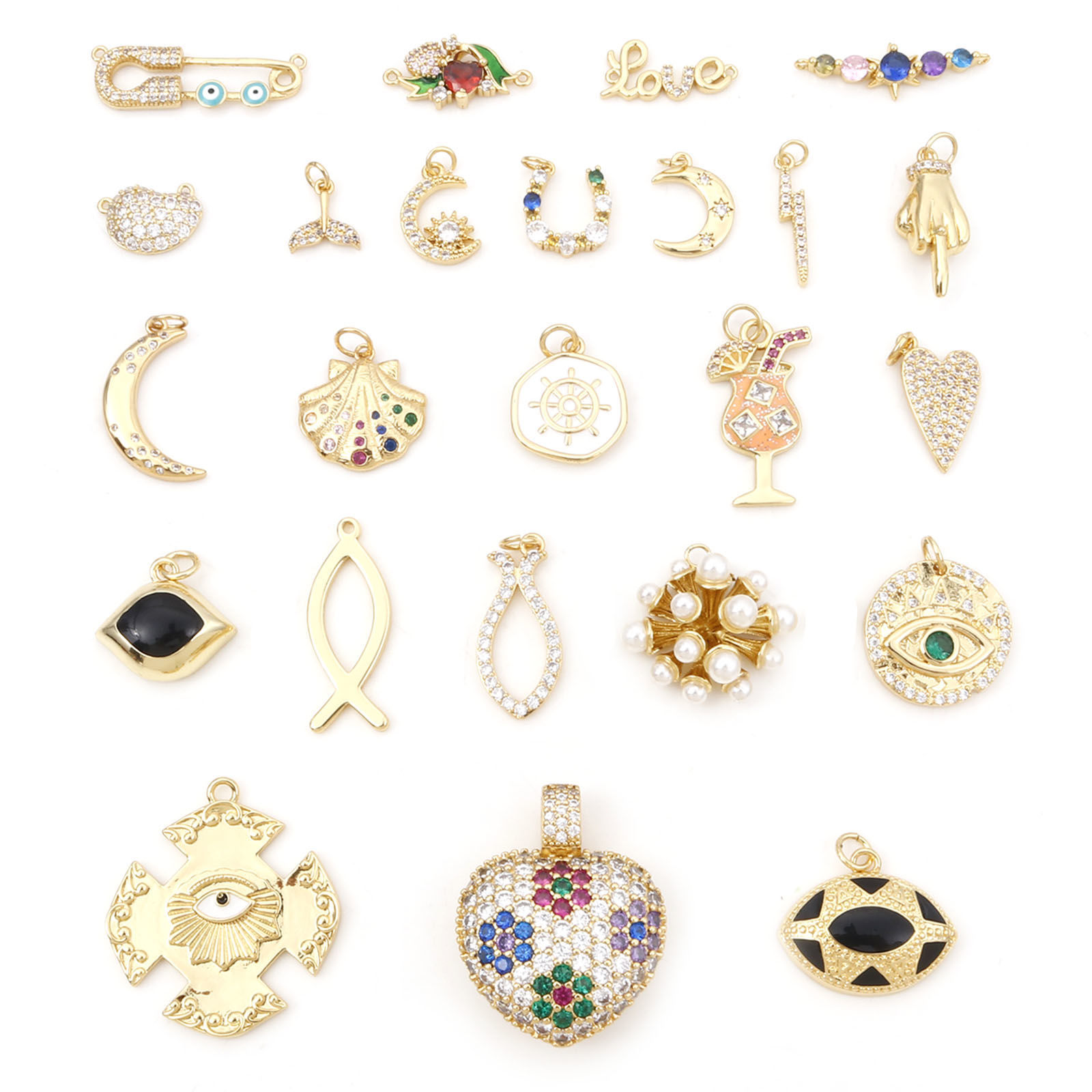 Picture of Brass Micro Pave Charms Gold Plated Heart Enamel