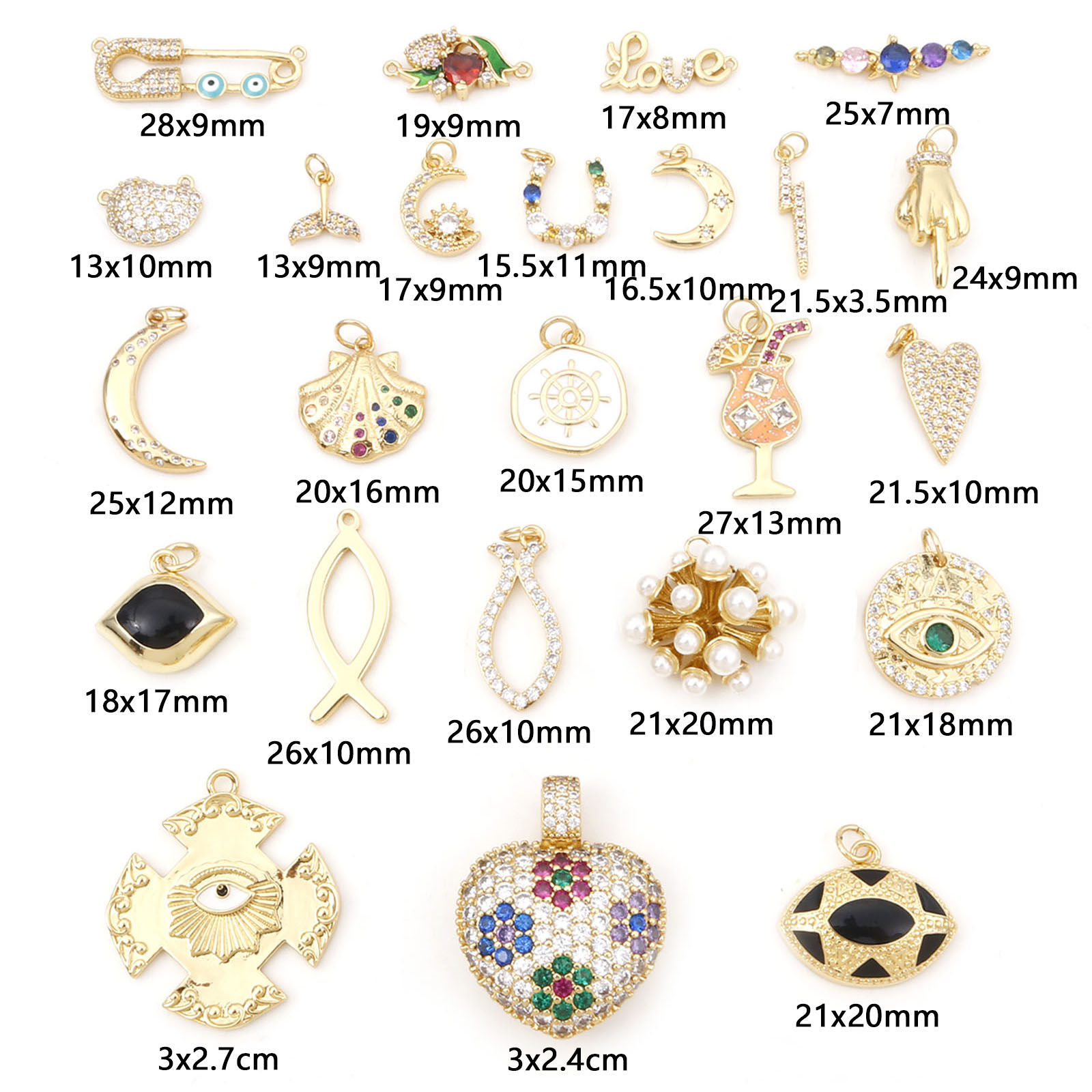 Picture of Brass Micro Pave Charms Gold Plated Heart Enamel