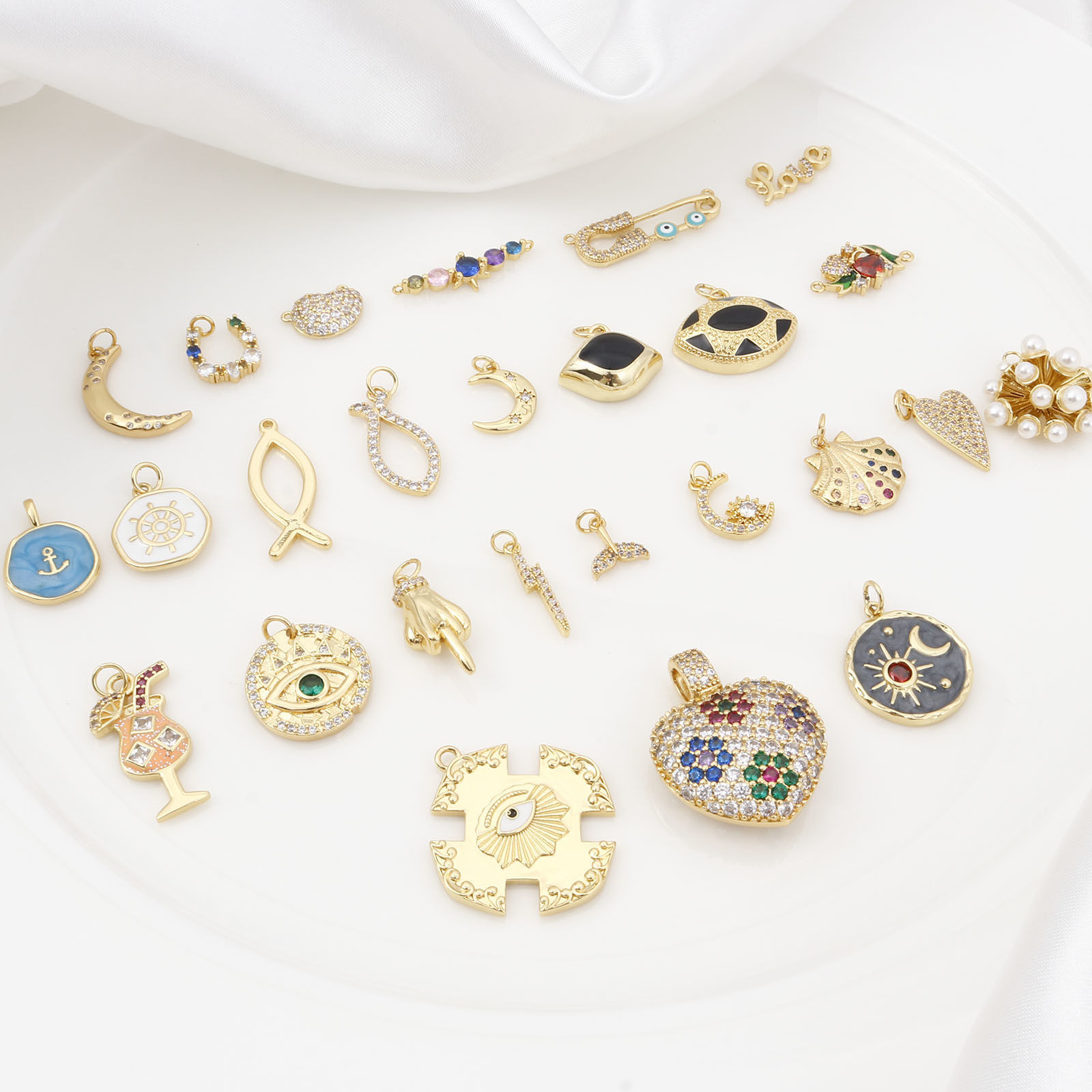 Picture of Brass Micro Pave Charms Gold Plated Heart Enamel