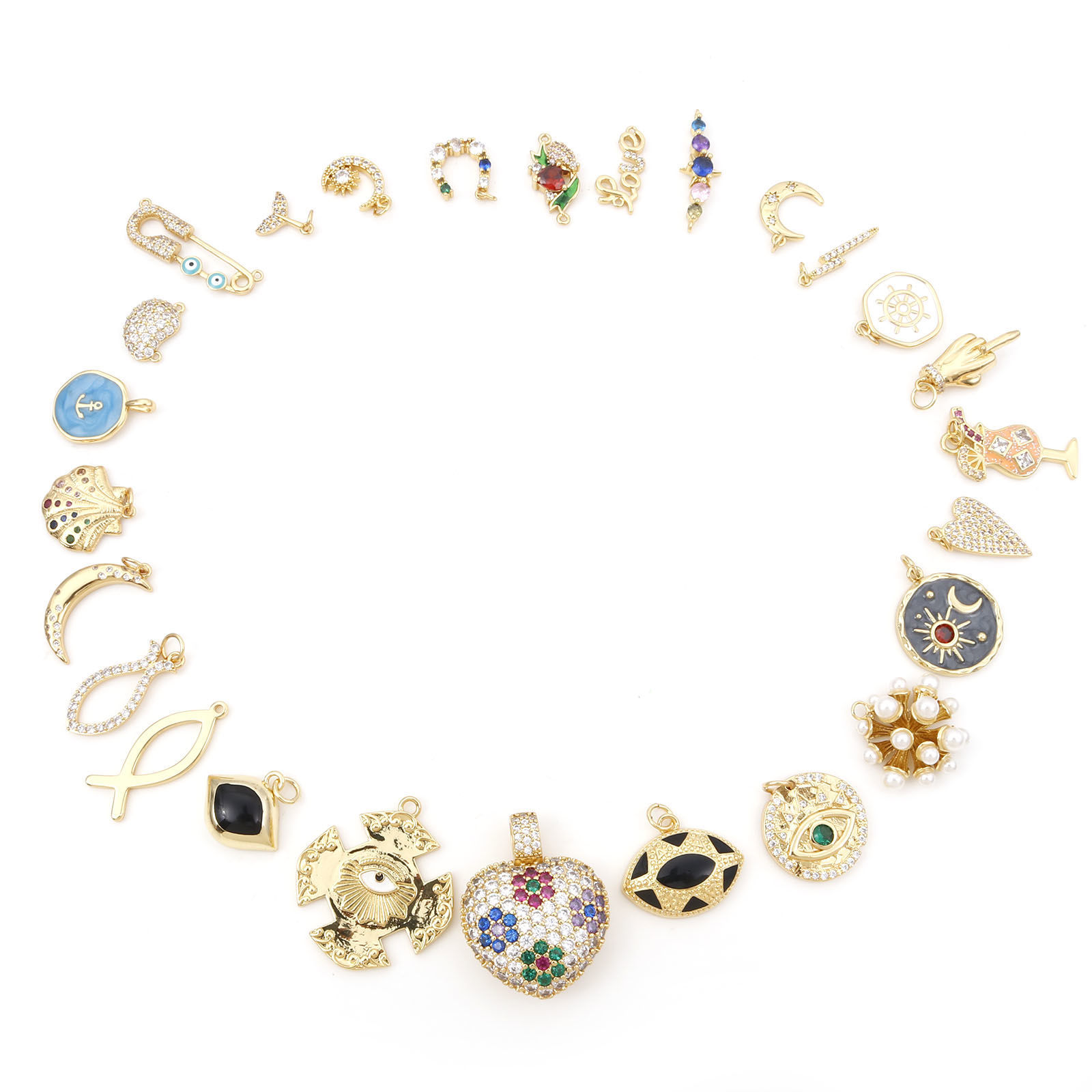 Picture of Brass Micro Pave Charms Gold Plated Heart Enamel