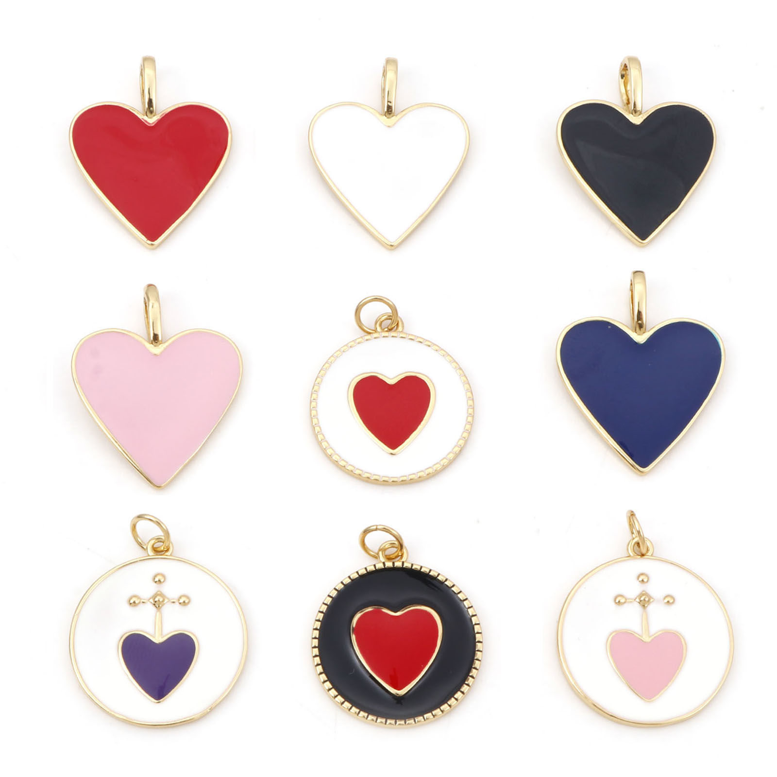 Imagen de Latón día de San Valentín Colgantes Charms Chapado en Oro Multicolor Corazón Esmalte 1 Unidad