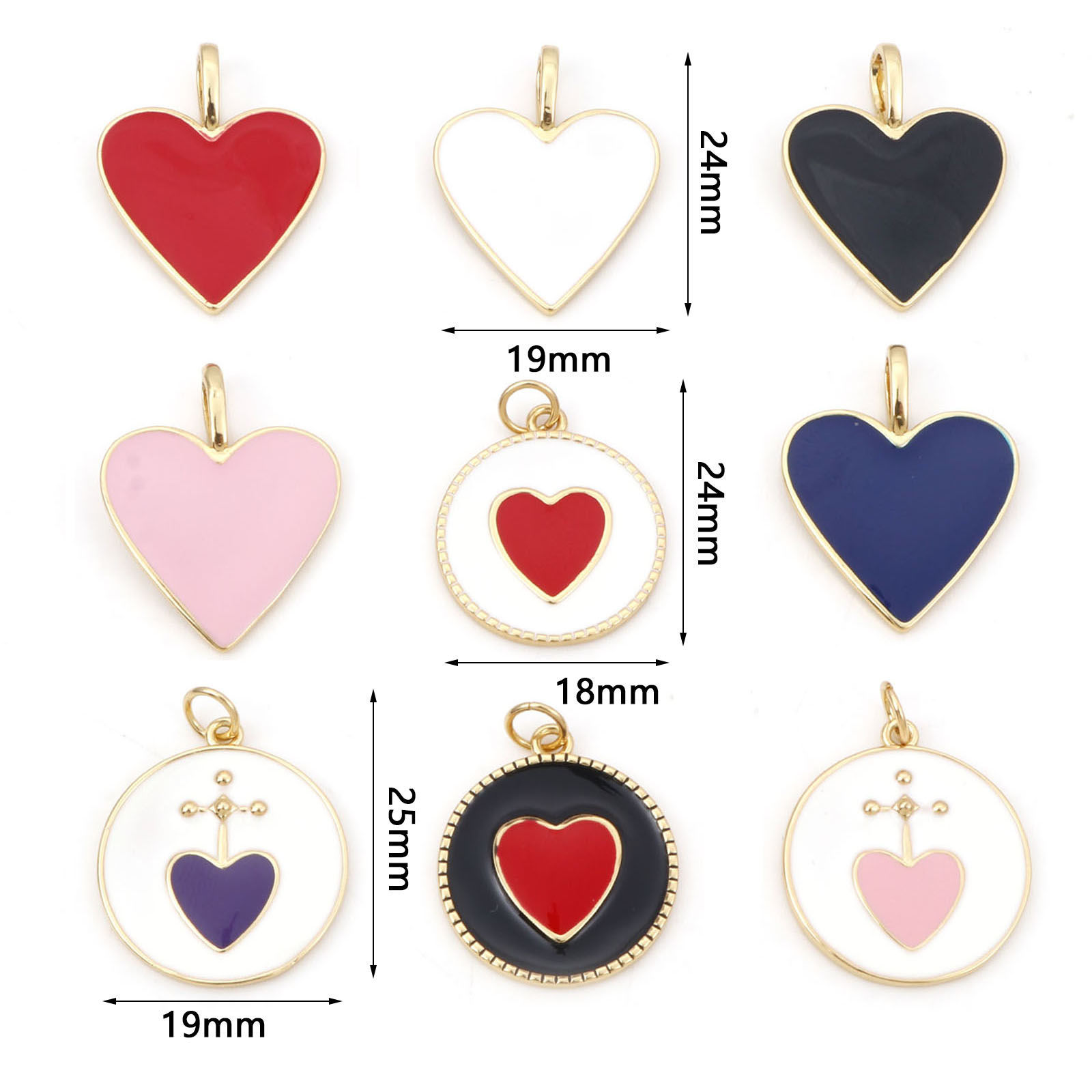Imagen de Latón día de San Valentín Colgantes Charms Chapado en Oro Multicolor Corazón Esmalte 1 Unidad