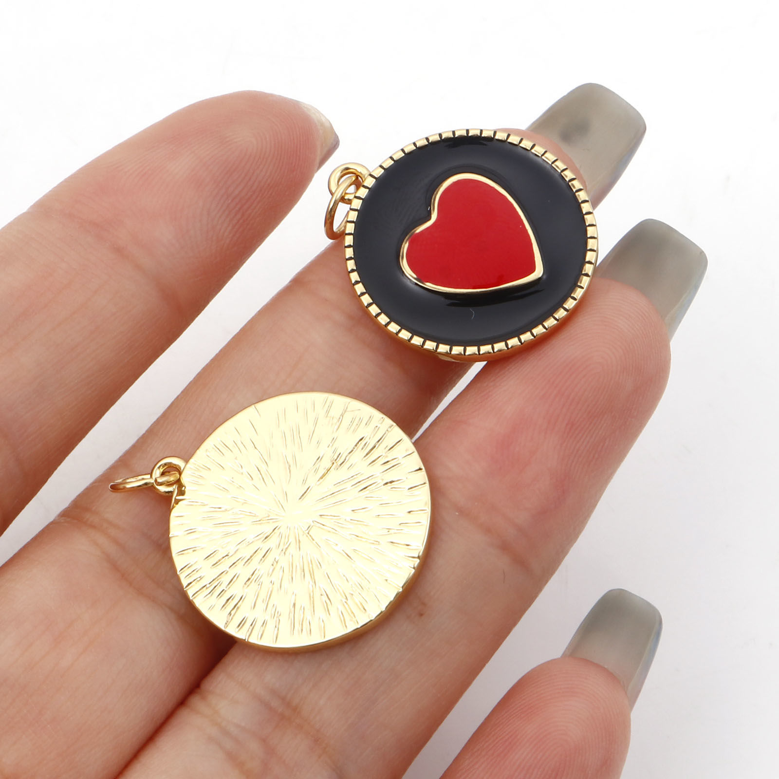 Imagen de Latón día de San Valentín Colgantes Charms Chapado en Oro Multicolor Corazón Esmalte 1 Unidad