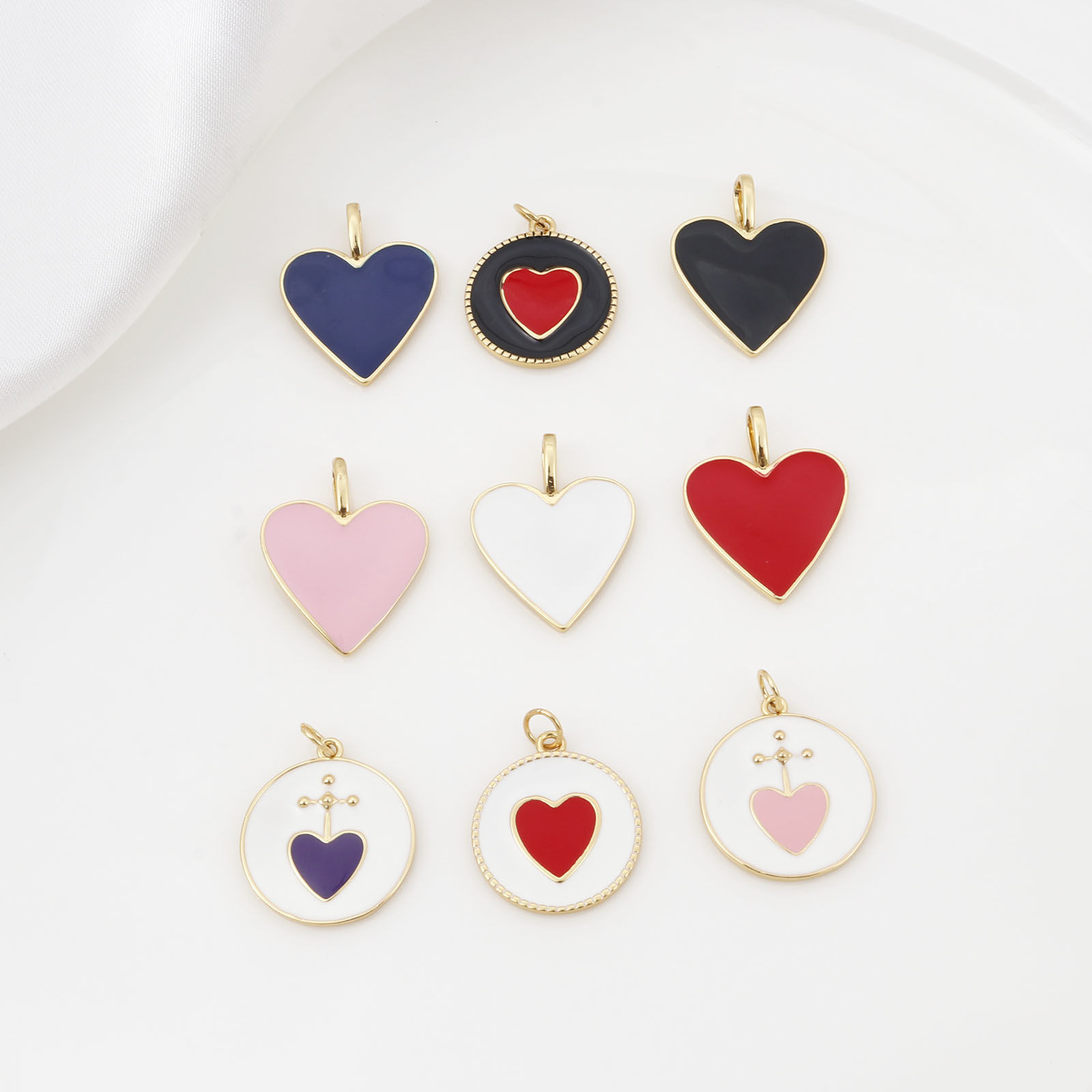 Imagen de Latón día de San Valentín Colgantes Charms Chapado en Oro Multicolor Corazón Esmalte 1 Unidad