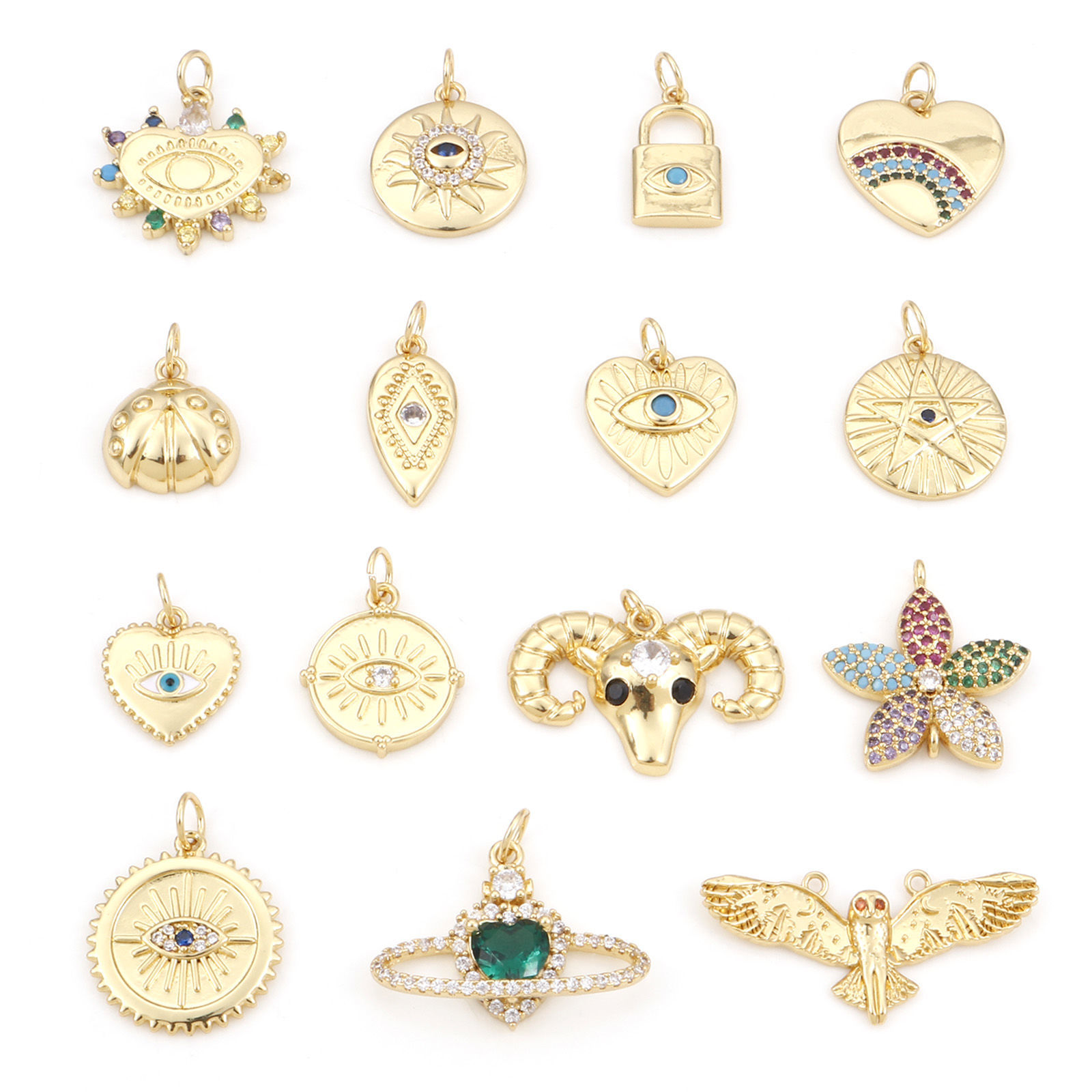 Picture of Brass Charms Gold Plated Micro Pave Multicolour Cubic Zirconia