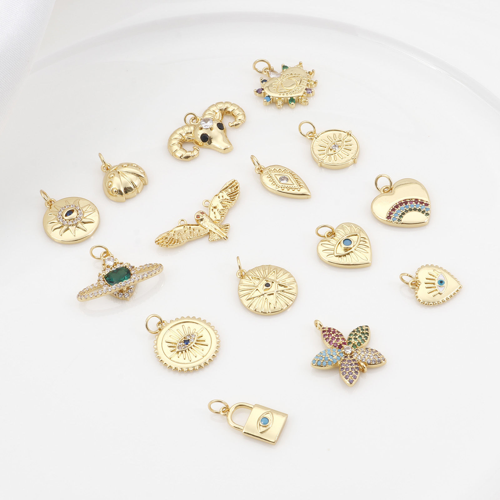 Picture of Brass Charms Gold Plated Micro Pave Multicolour Cubic Zirconia