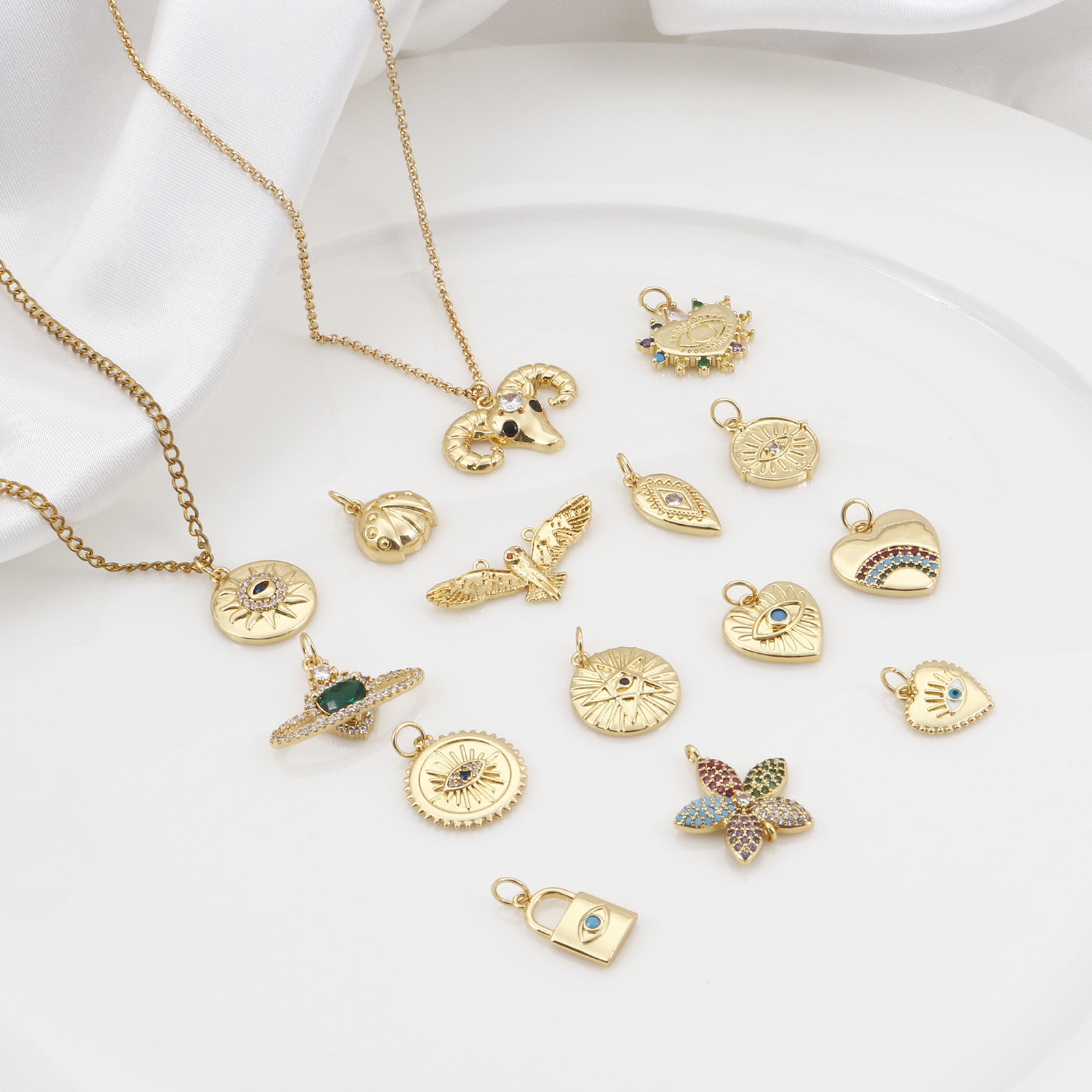 Picture of Brass Charms Gold Plated Micro Pave Multicolour Cubic Zirconia