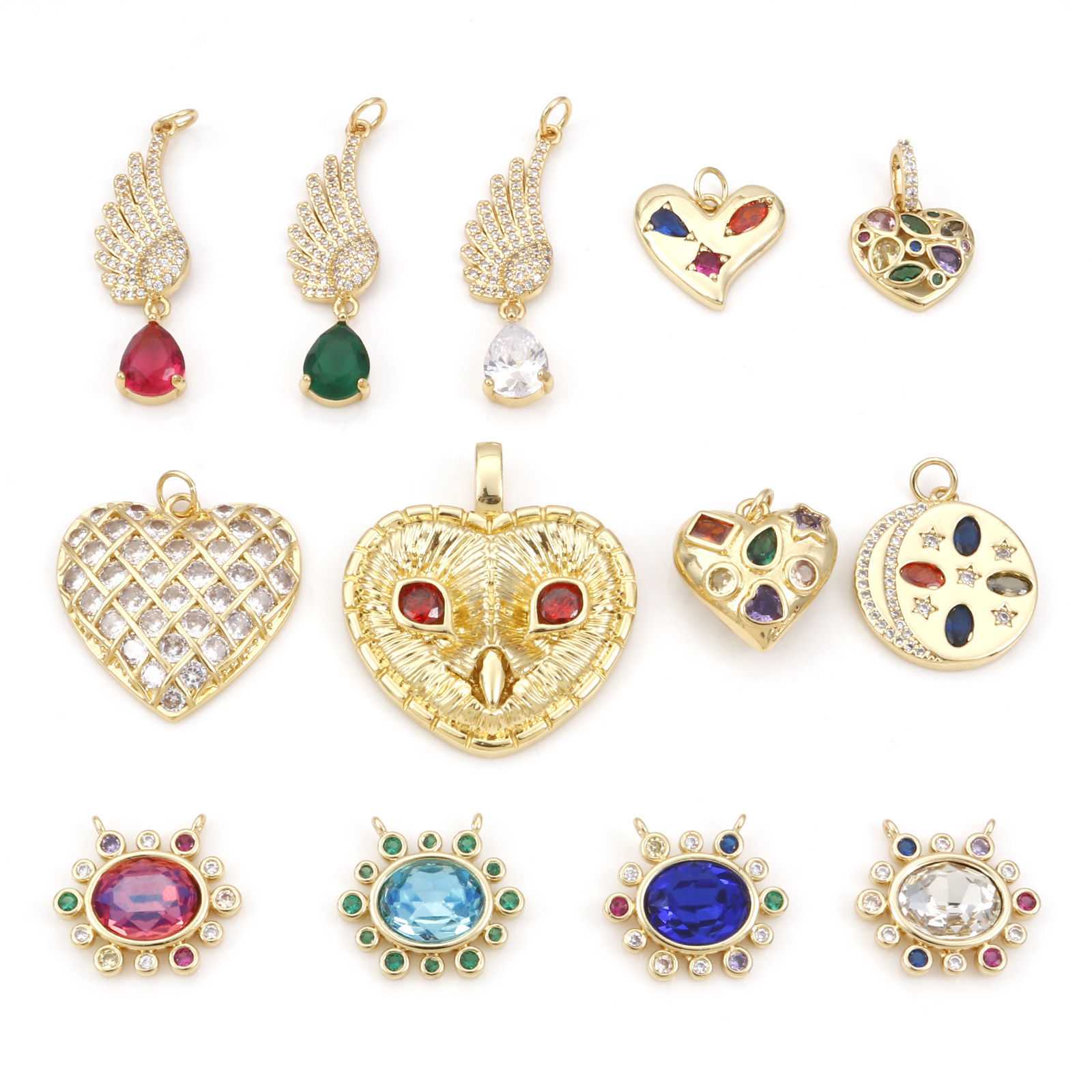 Imagen de Latón Micro Pave Colgantes Charms Chapado en Oro Multicolor Circón Artificial 1 Unidad