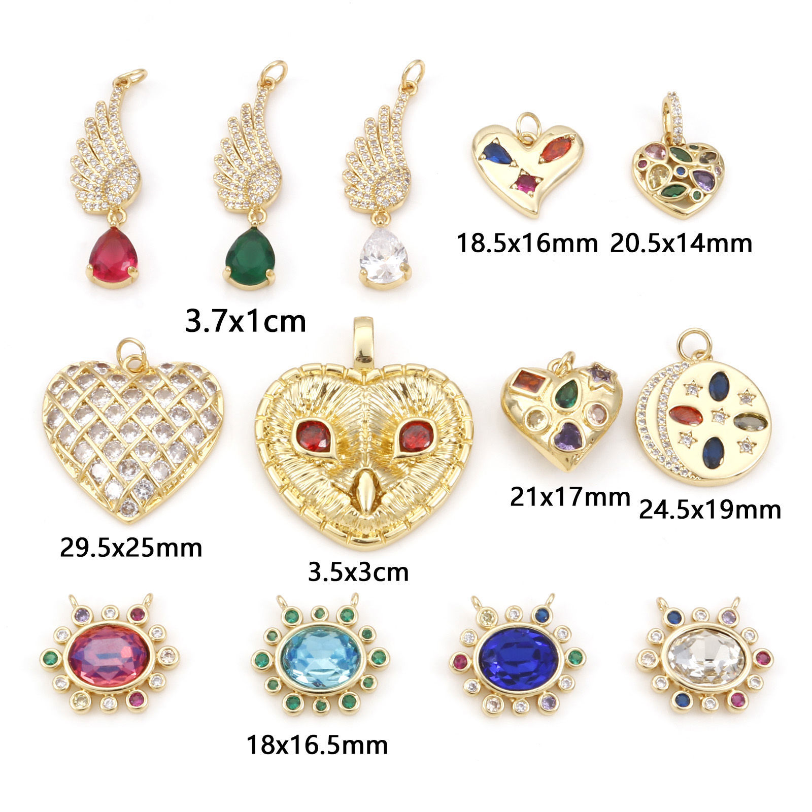 Imagen de Latón Micro Pave Colgantes Charms Chapado en Oro Multicolor Circón Artificial 1 Unidad