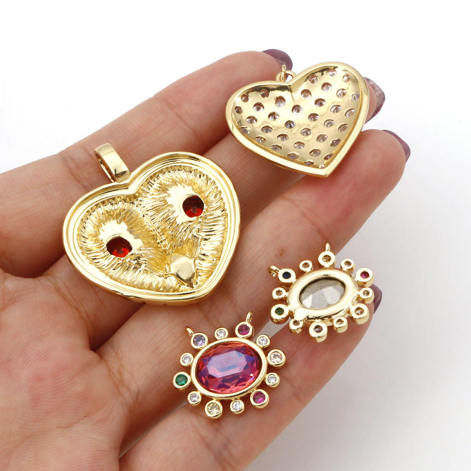 Imagen de Latón Micro Pave Colgantes Charms Chapado en Oro Multicolor Circón Artificial 1 Unidad