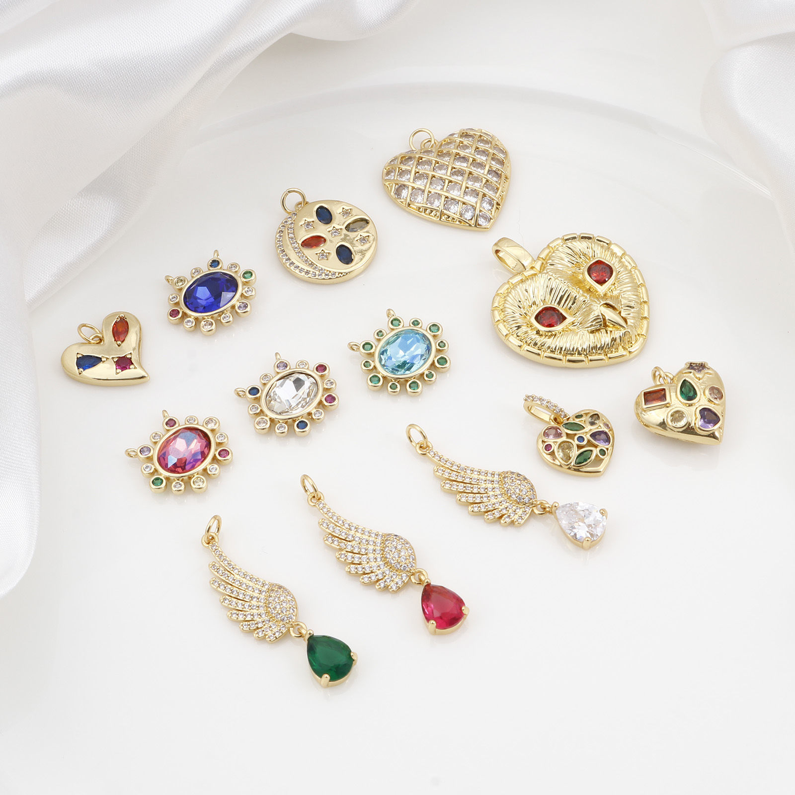 Imagen de Latón Micro Pave Colgantes Charms Chapado en Oro Multicolor Circón Artificial 1 Unidad