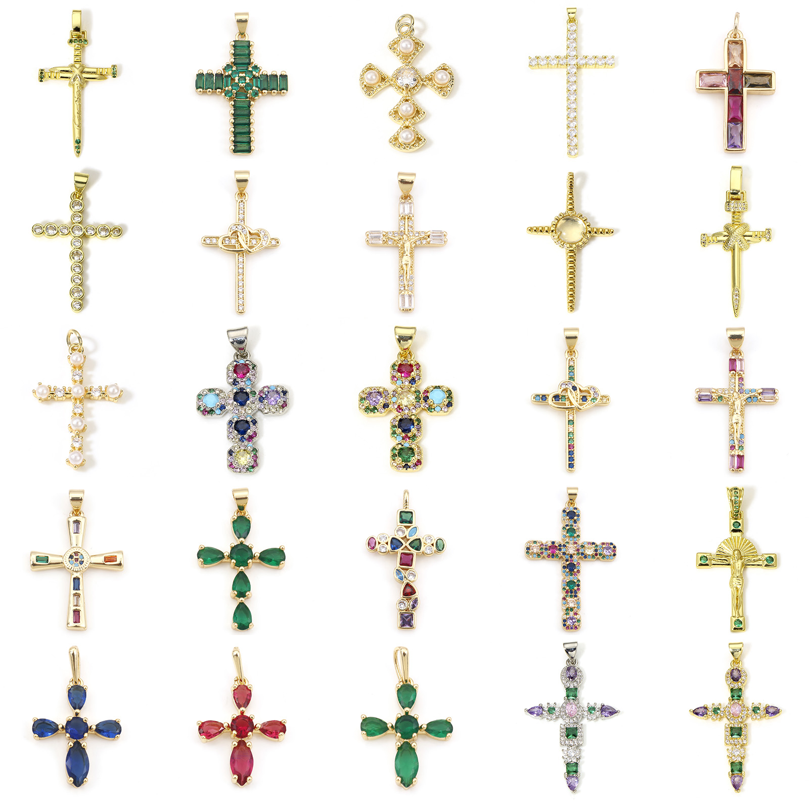 Bild von Messing Religiös Anhänger Vergoldet Kreuz Micro Pave Bunt Kubischer Zirkon 1 Stück