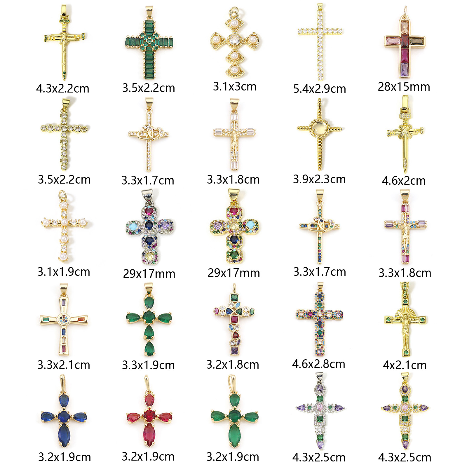 Bild von Messing Religiös Anhänger Vergoldet Kreuz Micro Pave Bunt Kubischer Zirkon 1 Stück
