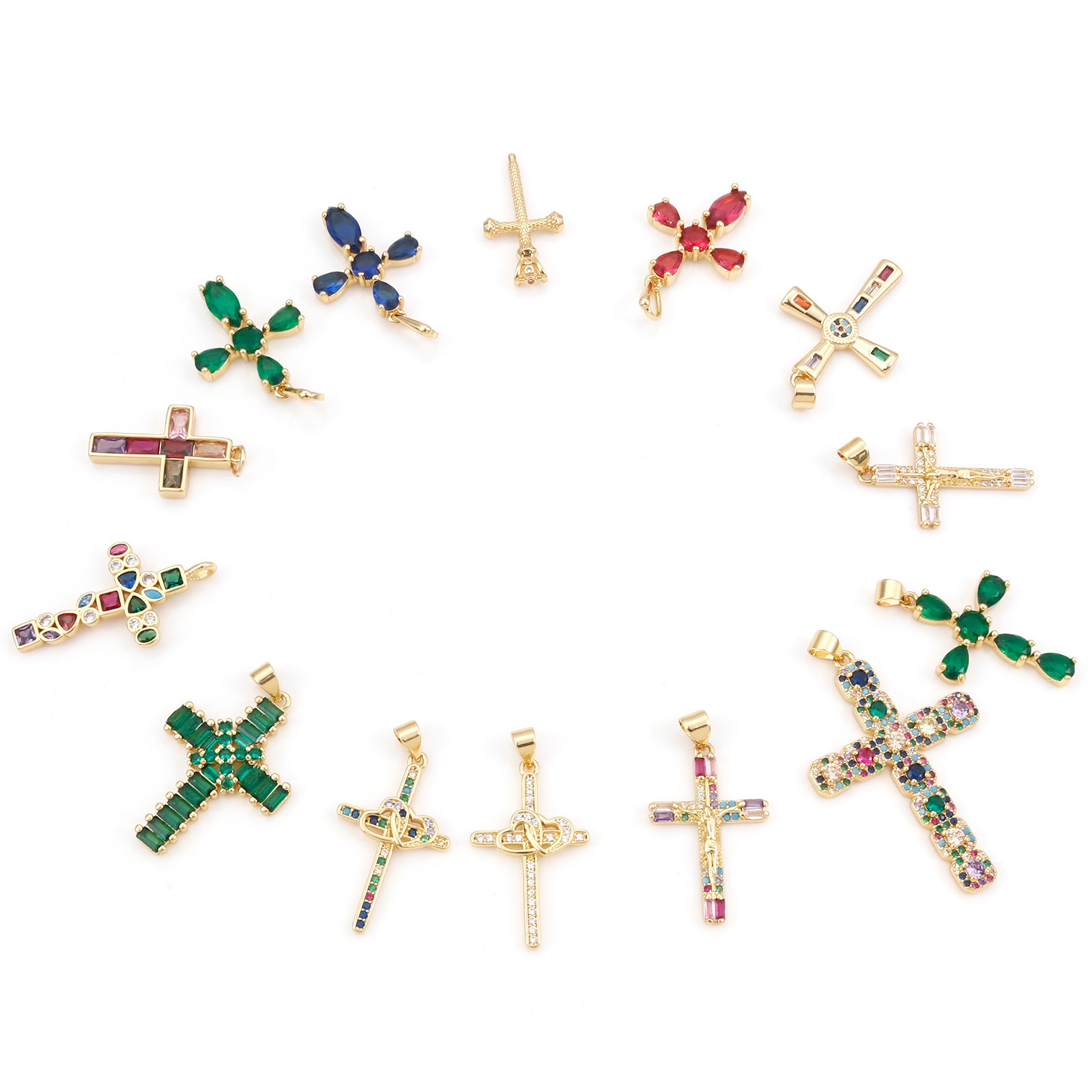 Bild von Messing Religiös Anhänger Vergoldet Kreuz Micro Pave Bunt Kubischer Zirkon 1 Stück