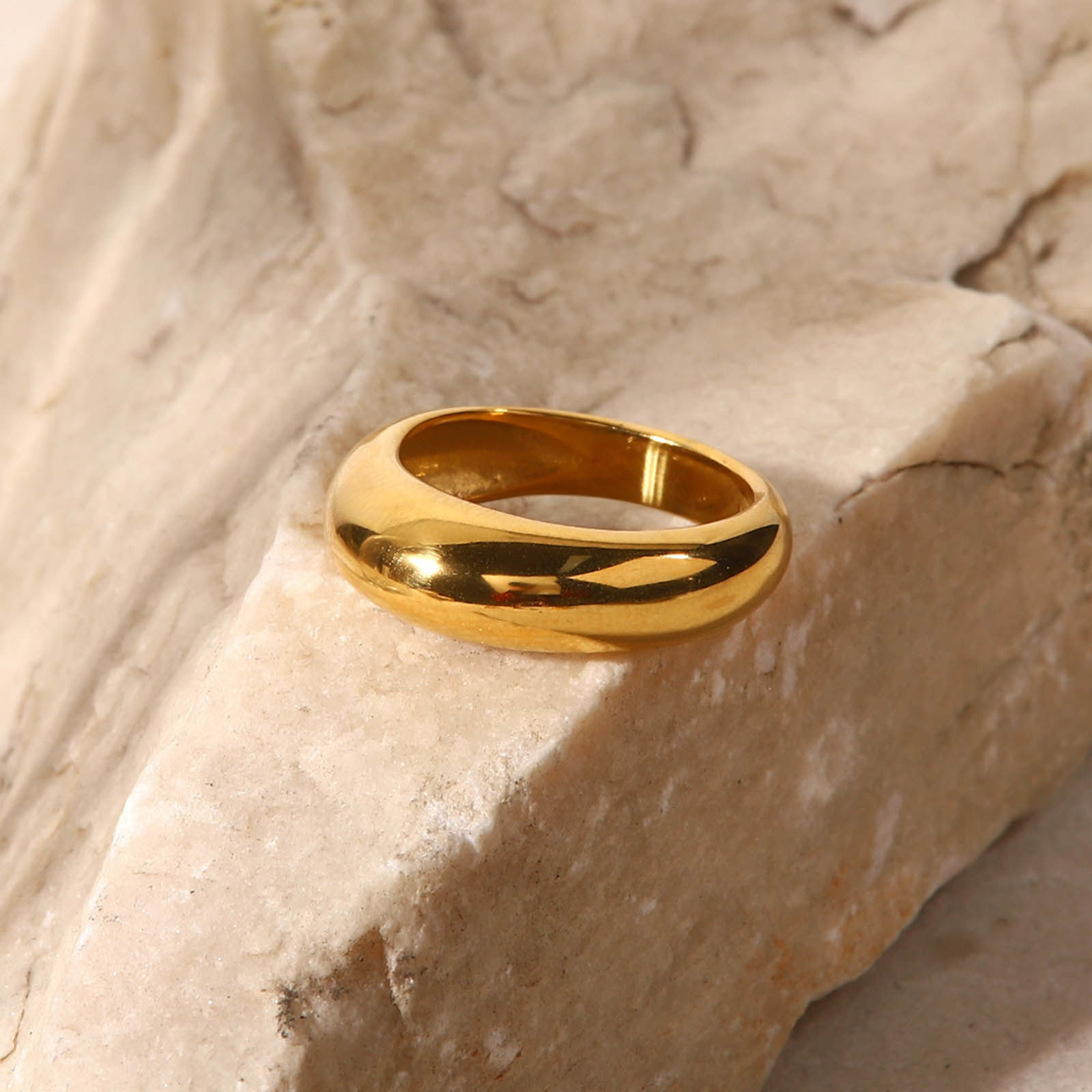 Изображение Экологичный Простой & повседневный Инс Стиль 18K настоящее золото с покрытием 304 Нержавеющая Сталь Нерегулируемый Кольца унисекс 1 ШТ