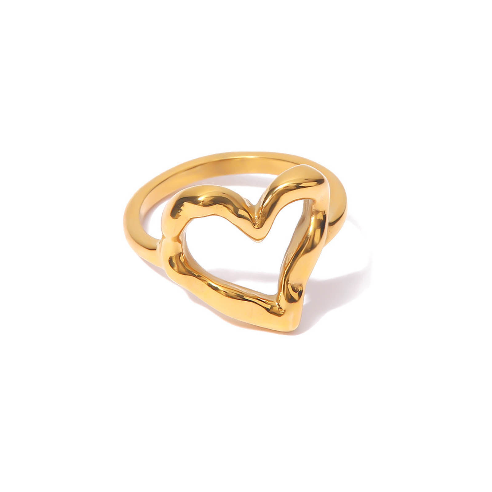 Picture of Eco-friendly Stylish Simple 18K Real Gold Plated 304 Stainless Steel Unadjustable Heart Hollow Rings For Women Valentine's Day