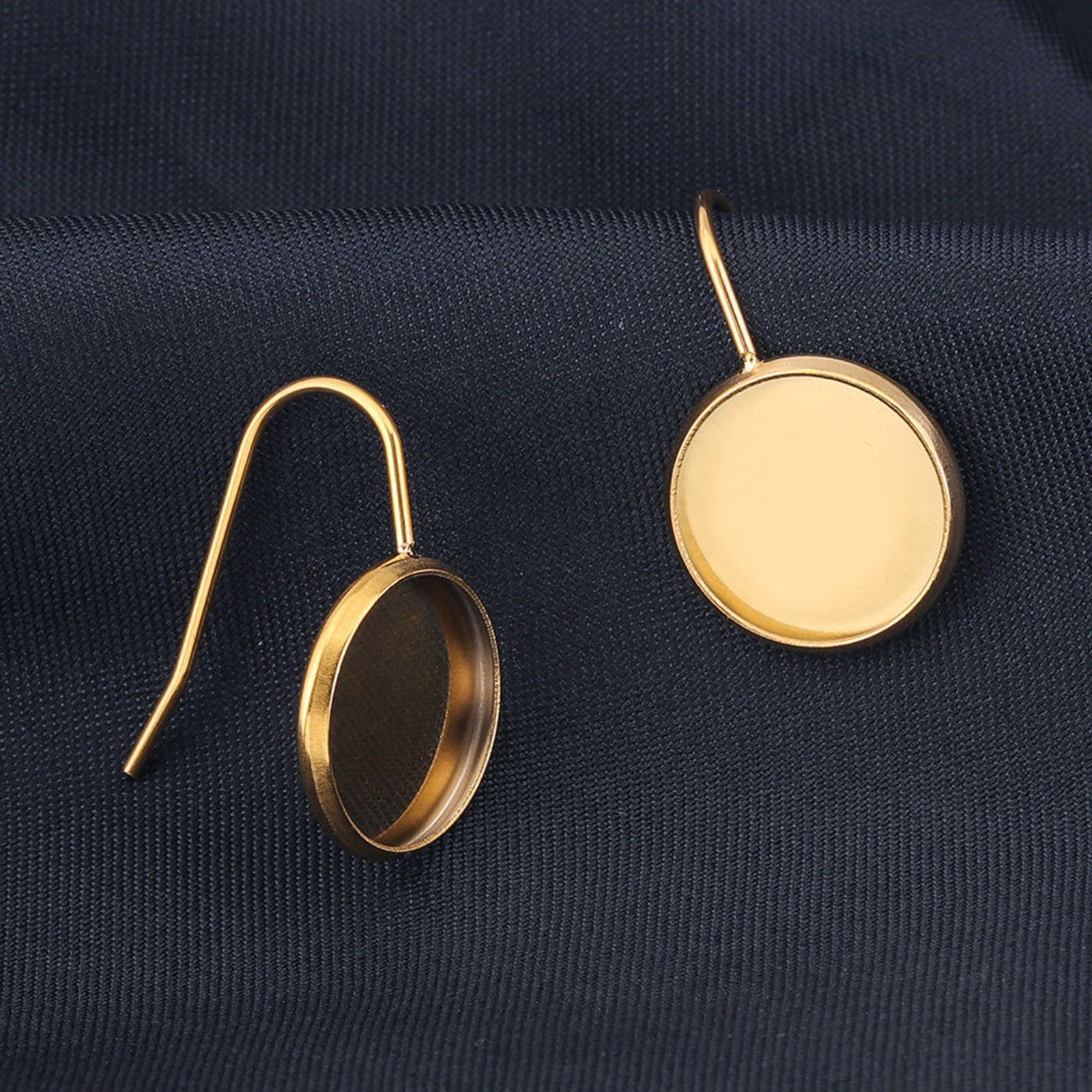 Picture of 304 Stainless Steel Ear Wire Hooks Earring Round Multicolor Cabochon Settings Post/ Wire Size: (20 gauge)