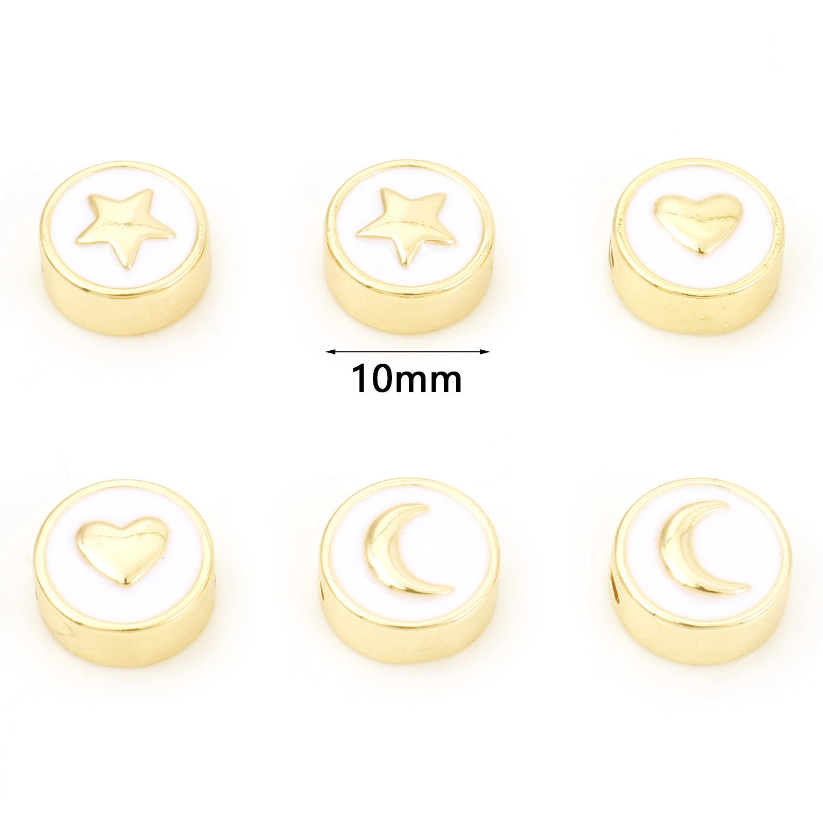 真鍮 宇宙銀河シリーズ ビーズ ゴールドフィルド フラットラウンド 五芒星 エナメル 約 10mm 直径 穴：約 2mm、 2 個 の画像