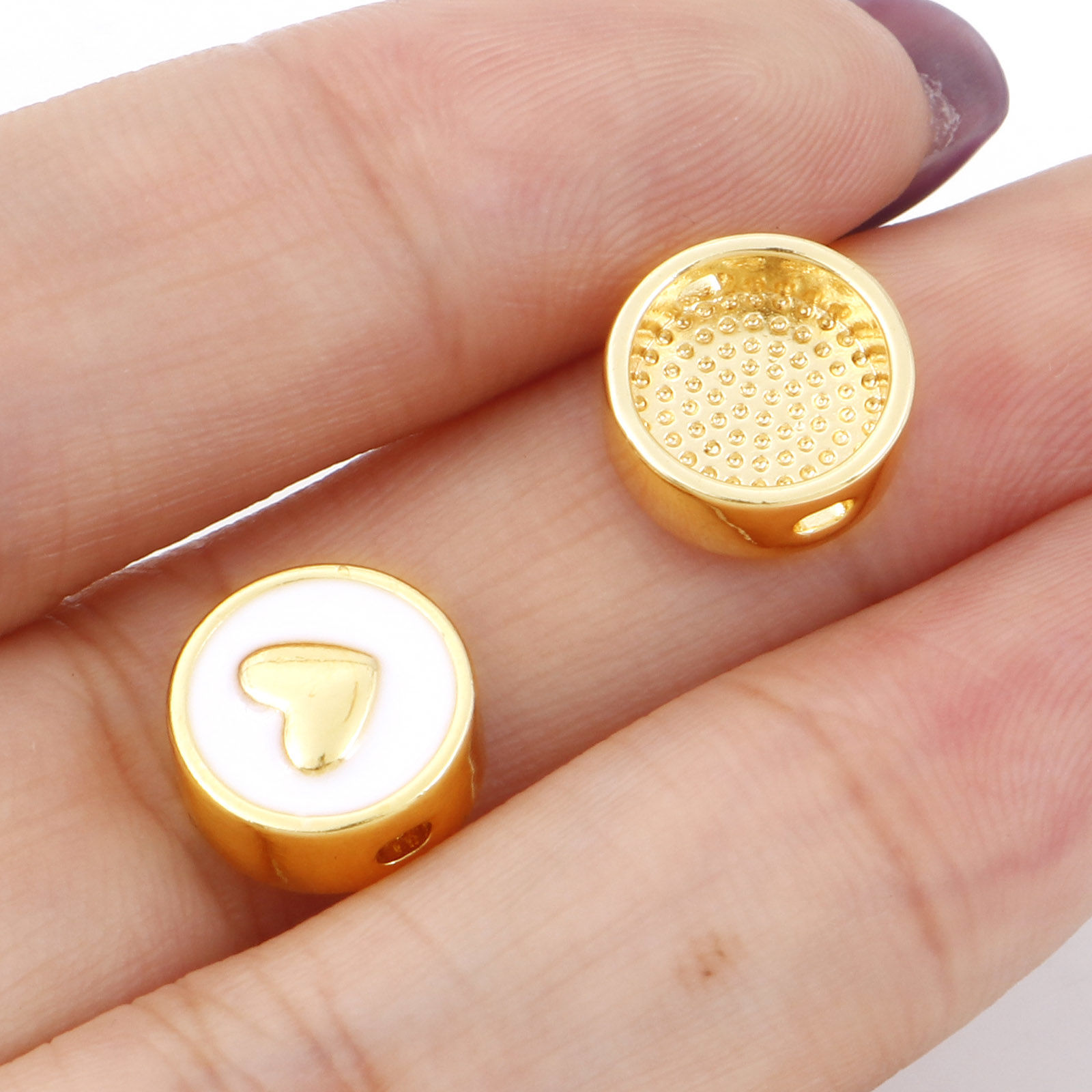 真鍮 宇宙銀河シリーズ ビーズ ゴールドフィルド フラットラウンド 五芒星 エナメル 約 10mm 直径 穴：約 2mm、 2 個 の画像