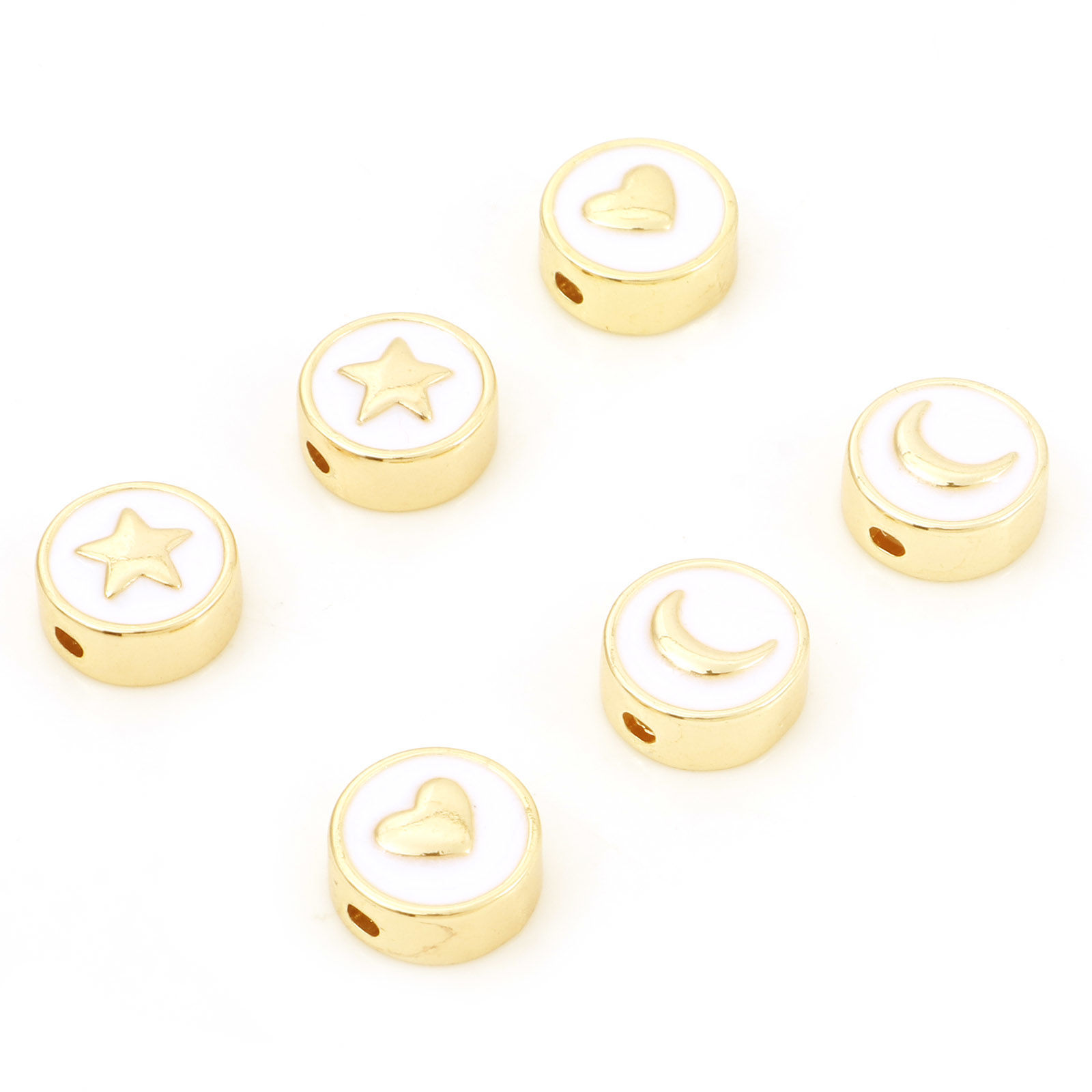 真鍮 宇宙銀河シリーズ ビーズ ゴールドフィルド フラットラウンド 五芒星 エナメル 約 10mm 直径 穴：約 2mm、 2 個 の画像
