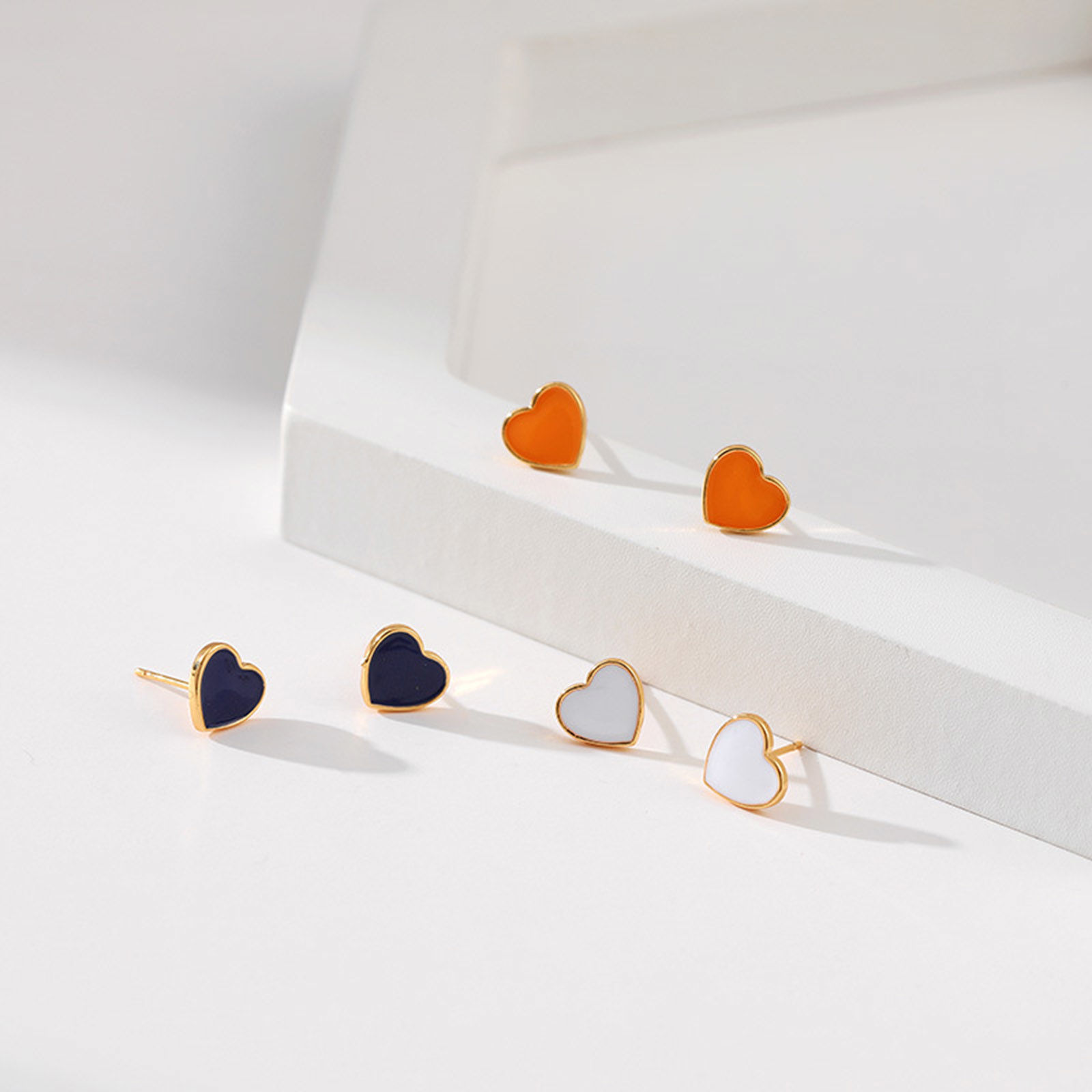 Picture of Eco-friendly Simple & Casual Stylish 18K Real Gold Plated Multicolor Copper Heart Enamel Ear Post Stud Earrings For Women Valentine's Day