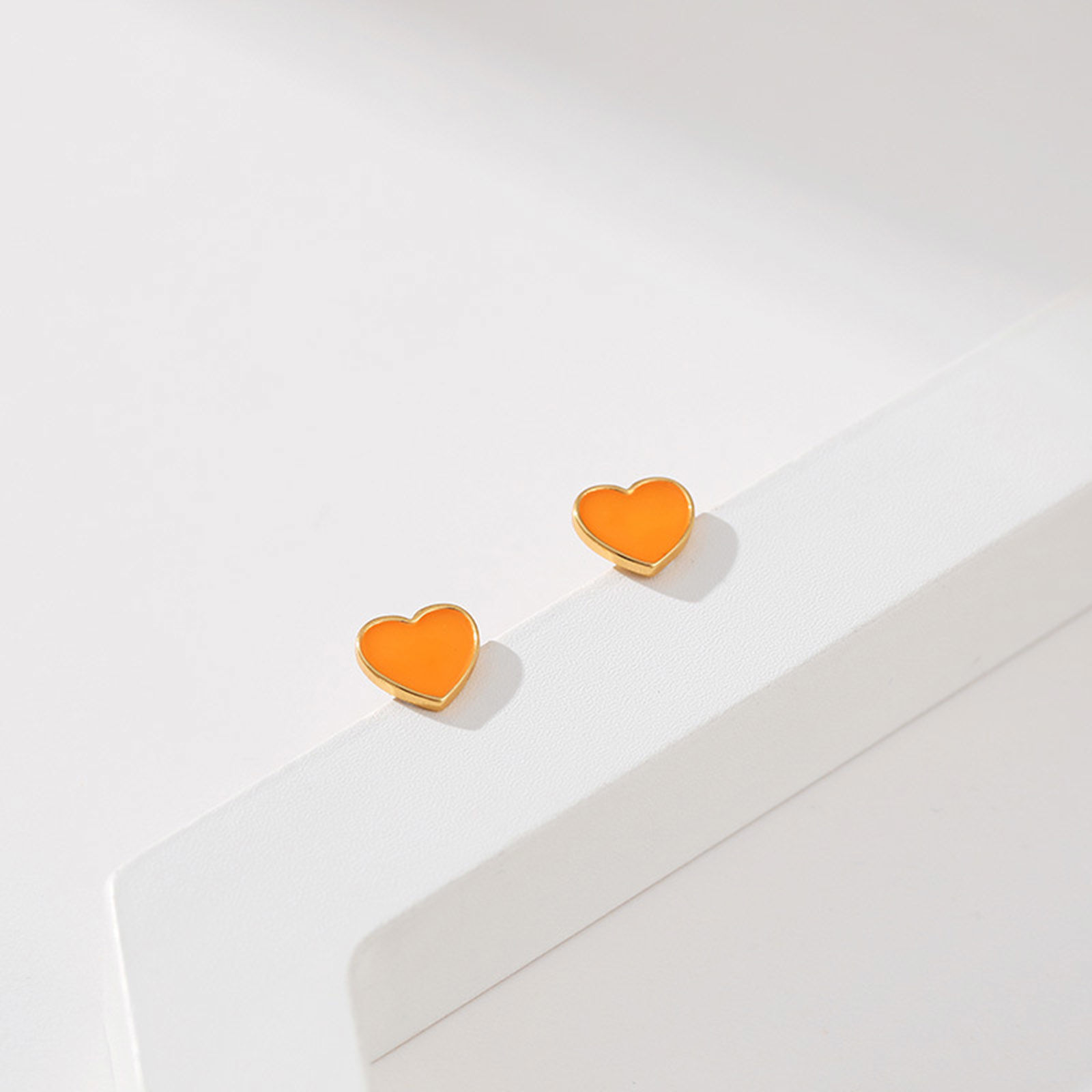 Picture of Eco-friendly Simple & Casual Stylish 18K Real Gold Plated Multicolor Copper Heart Enamel Ear Post Stud Earrings For Women Valentine's Day