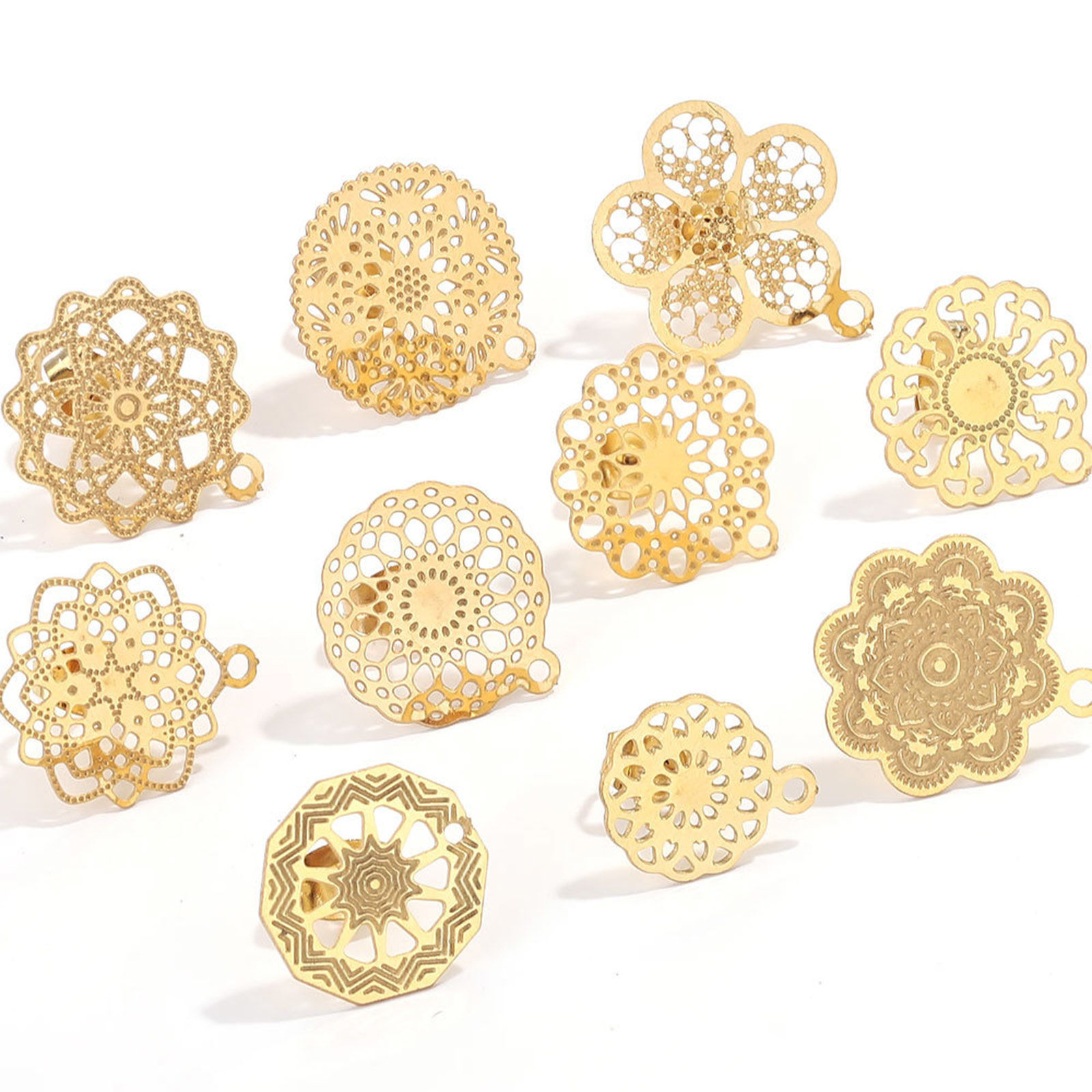 Picture of 304 Stainless Steel Boho Chic Bohemia Ear Post Stud Earrings Round Multicolor Filigree With Loop Post/ Wire Size: (21 gauge)
