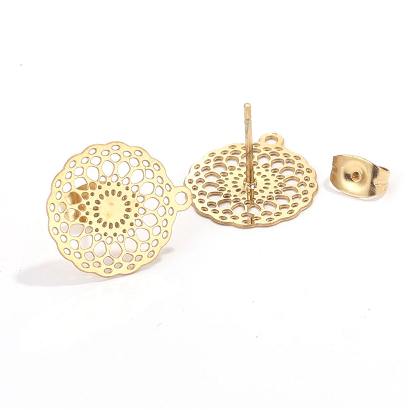 Picture of 304 Stainless Steel Boho Chic Bohemia Ear Post Stud Earrings Round Multicolor Filigree With Loop Post/ Wire Size: (21 gauge)
