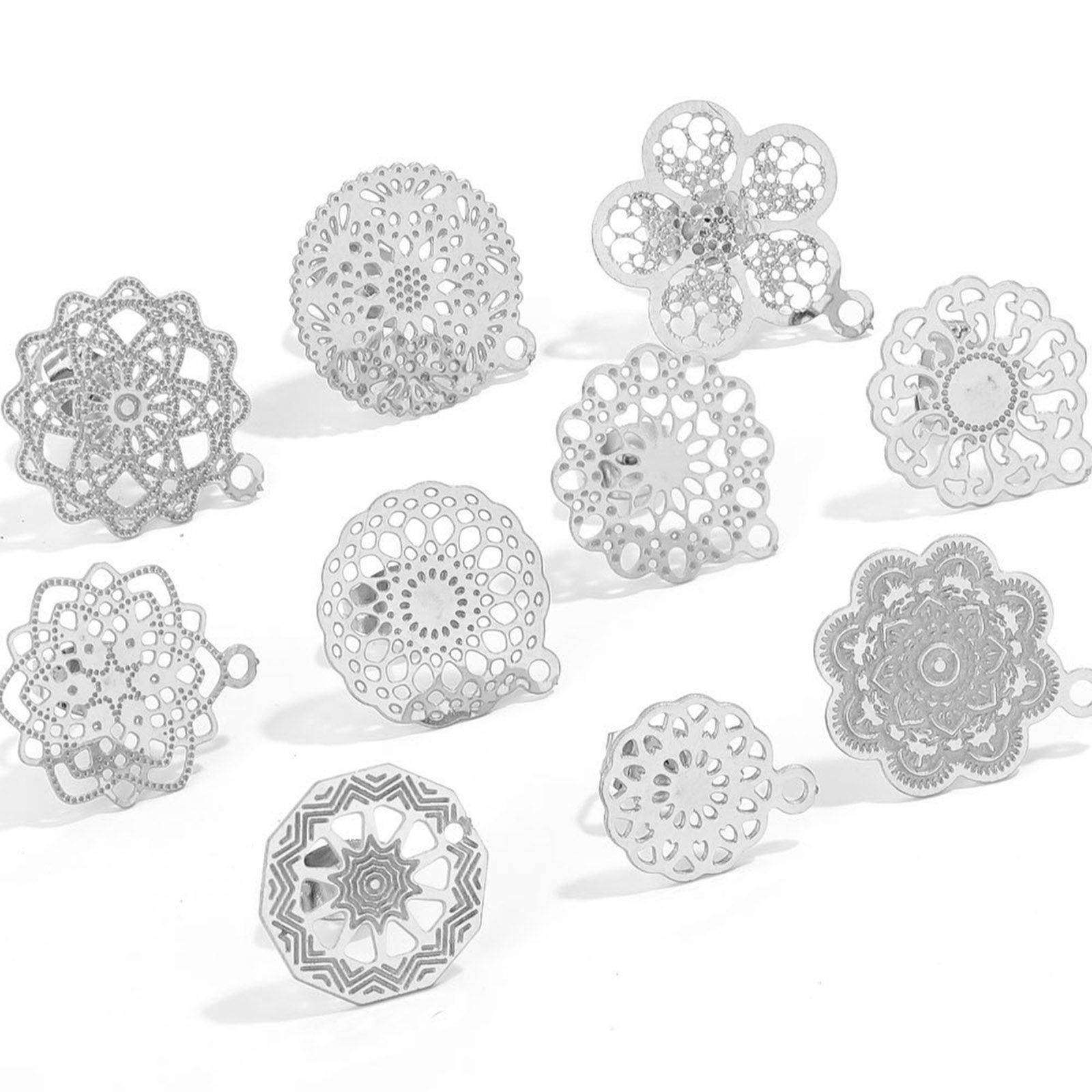 Picture of 304 Stainless Steel Boho Chic Bohemia Ear Post Stud Earrings Round Multicolor Filigree With Loop Post/ Wire Size: (21 gauge)