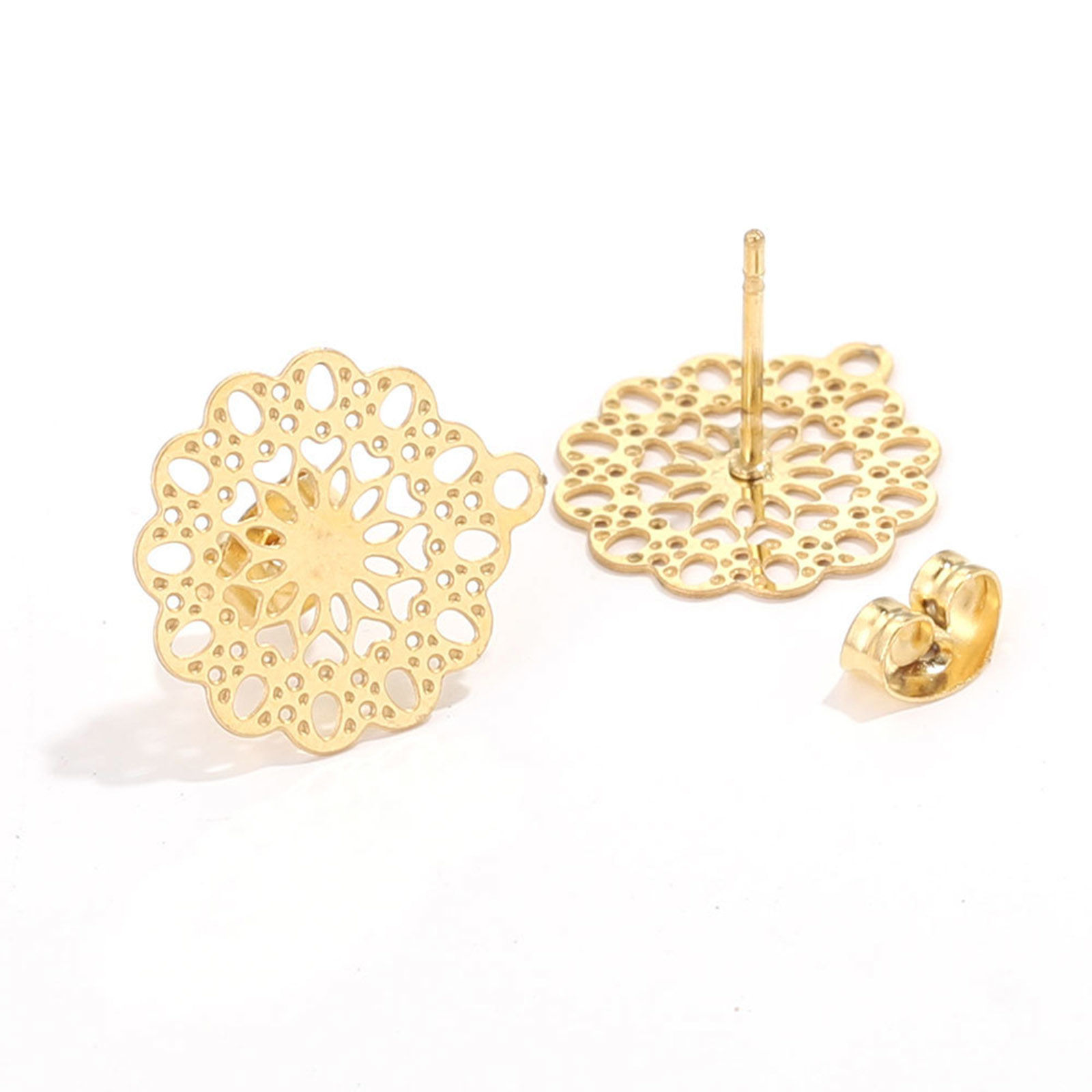 Picture of 304 Stainless Steel Boho Chic Bohemia Ear Post Stud Earrings Round Multicolor Filigree With Loop Post/ Wire Size: (21 gauge)