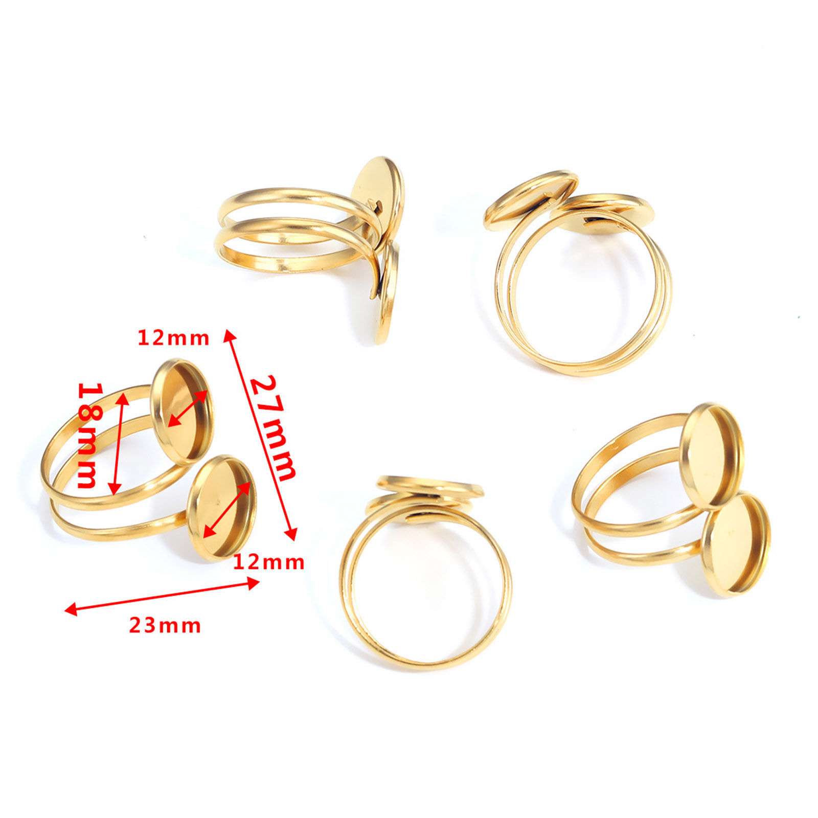 Picture of 304 Stainless Steel Open Adjustable Rings Multicolor Round Cabochon Settings (Fits 12mm Dia.) 18mm(US Size 7.75)