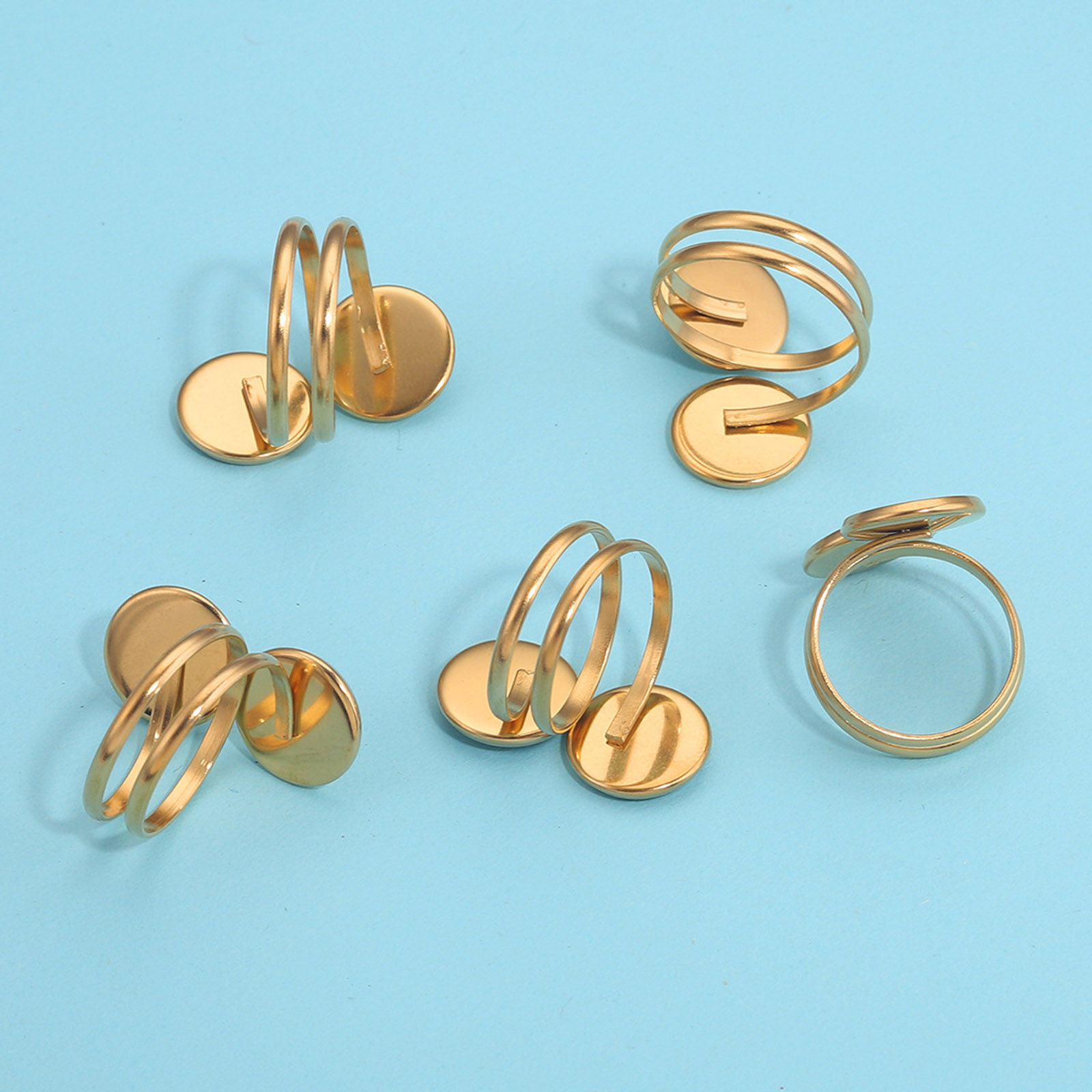 Picture of 304 Stainless Steel Open Adjustable Rings Multicolor Round Cabochon Settings (Fits 12mm Dia.) 18mm(US Size 7.75)