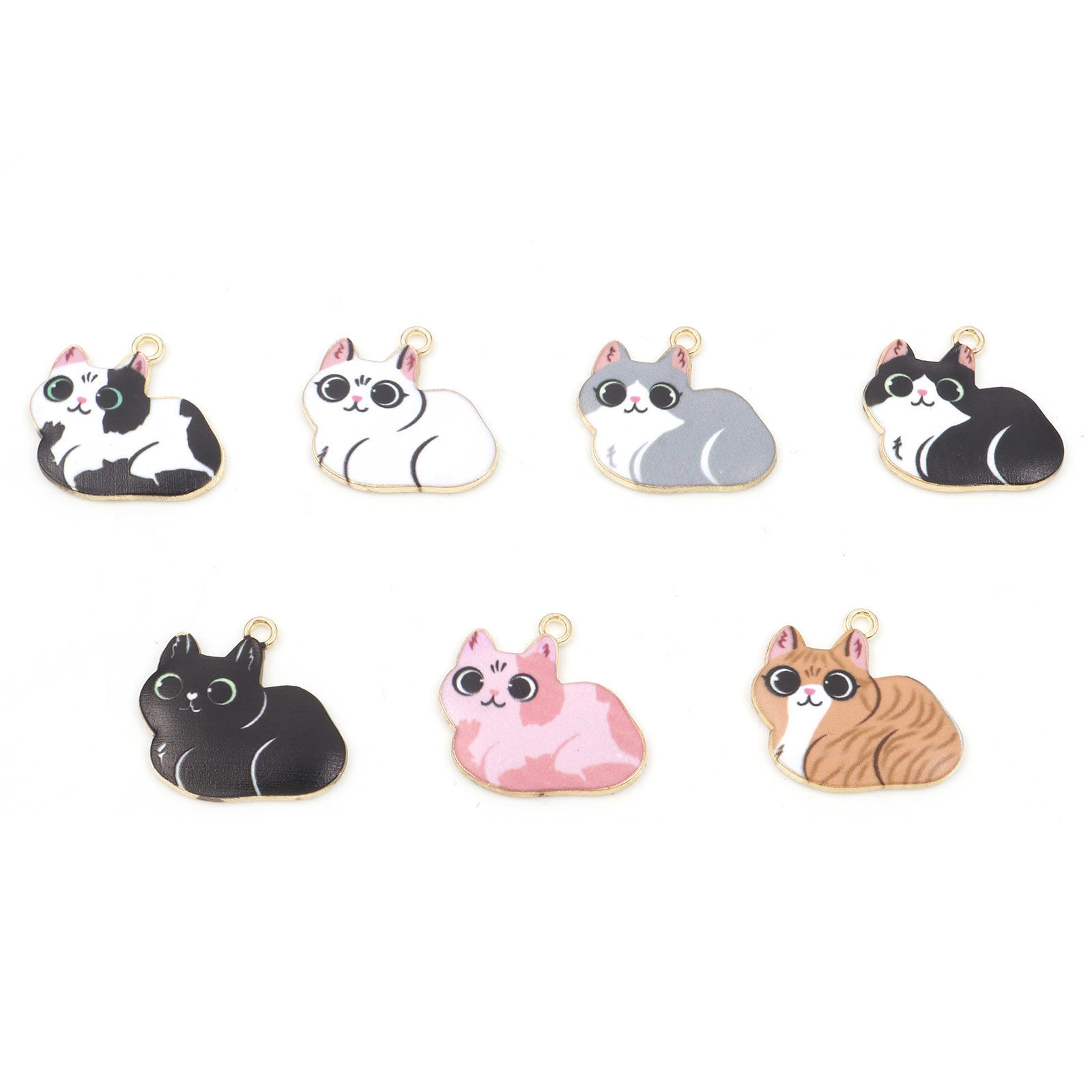 亜鉛合金 チャーム 猫 金メッキ 多色 エナメル 23mm x 22mm、 10 個 の画像