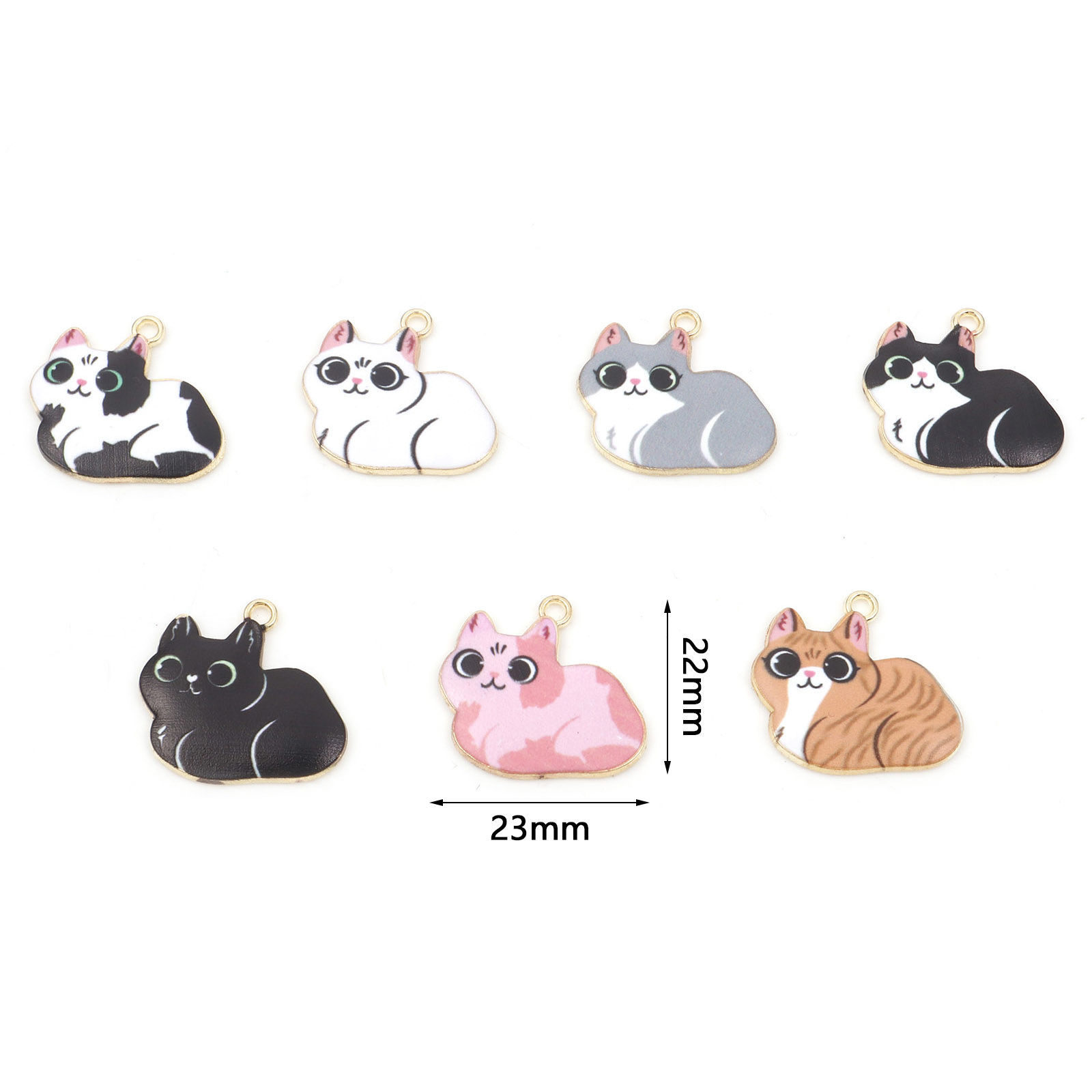 亜鉛合金 チャーム 猫 金メッキ 多色 エナメル 23mm x 22mm、 10 個 の画像