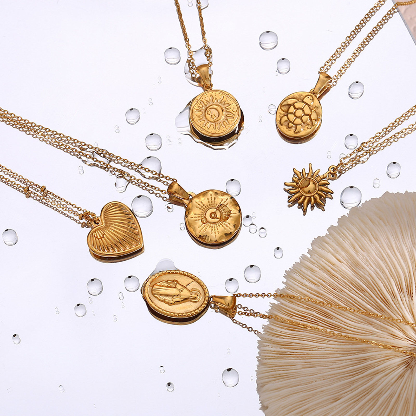 Imagen de 304 Acero Inoxidable Estilo Ins Collares Chapado en Oro Corazón Sol 40cm longitud, 1 Unidad