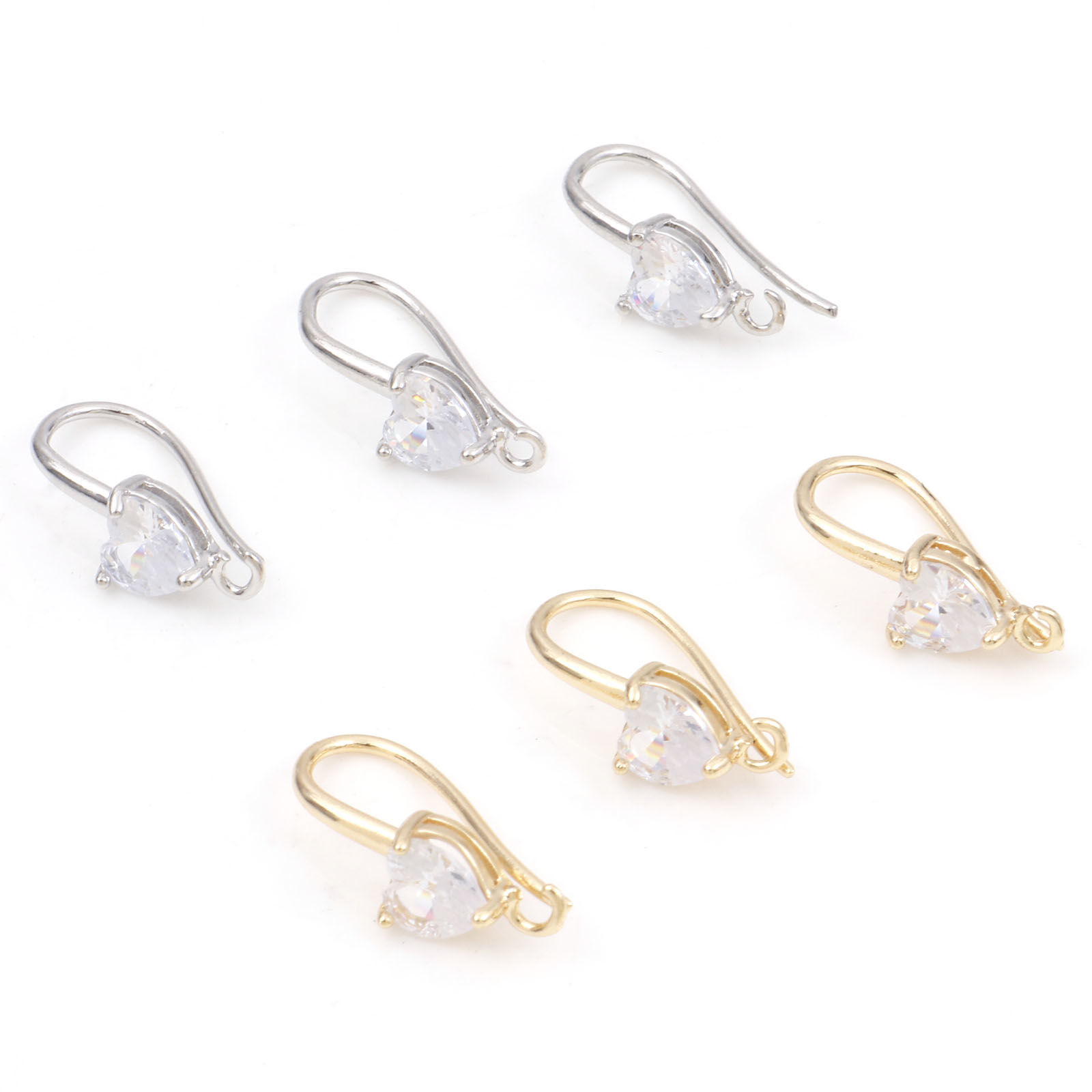 Bild von Messing Ohrring Ohr Haken 14K Vergoldet Herz Message " Mit offener Schleife " Klar Zirkonia 19mm x 6mm, Drahtstärke: (18 gauge), 2 Stück