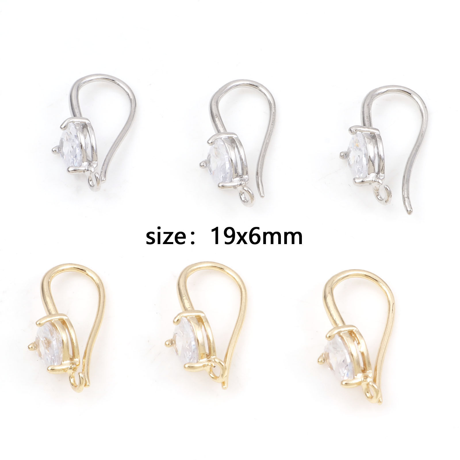 Bild von Messing Ohrring Ohr Haken 14K Vergoldet Herz Message " Mit offener Schleife " Klar Zirkonia 19mm x 6mm, Drahtstärke: (18 gauge), 2 Stück
