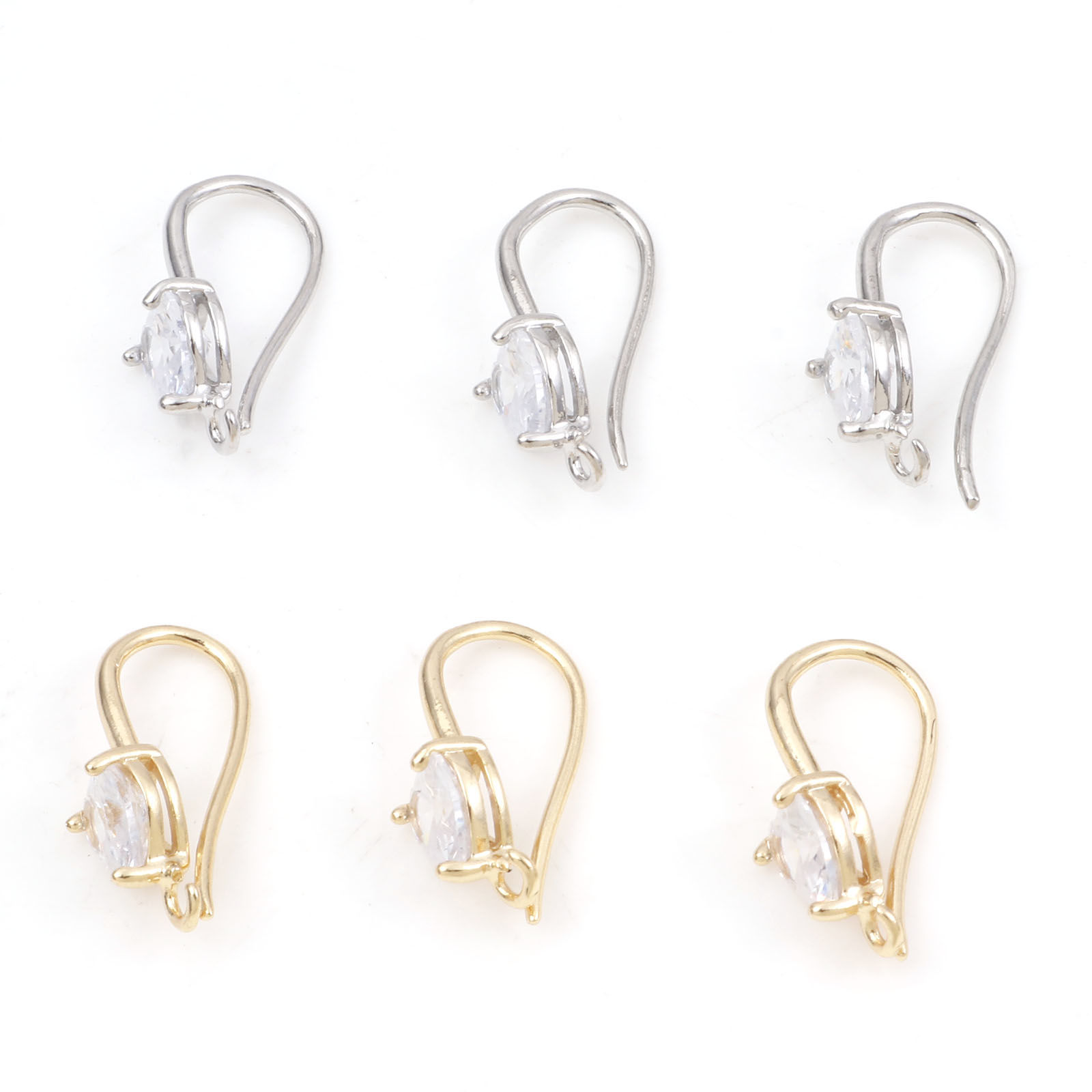 Bild von Messing Ohrring Ohr Haken 14K Vergoldet Herz Message " Mit offener Schleife " Klar Zirkonia 19mm x 6mm, Drahtstärke: (18 gauge), 2 Stück