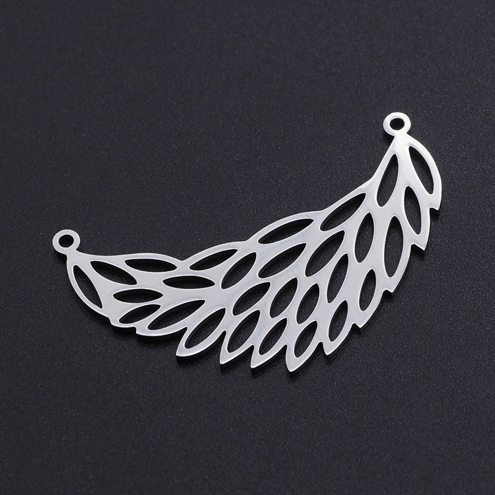 Picture of 201 Stainless Steel Connectors Multicolor Feather Hollow 38mm x 22mm